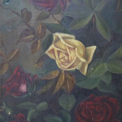 Antique Oil on Canvas Still Life Painting of Roses Signed by S. Campbell C1843