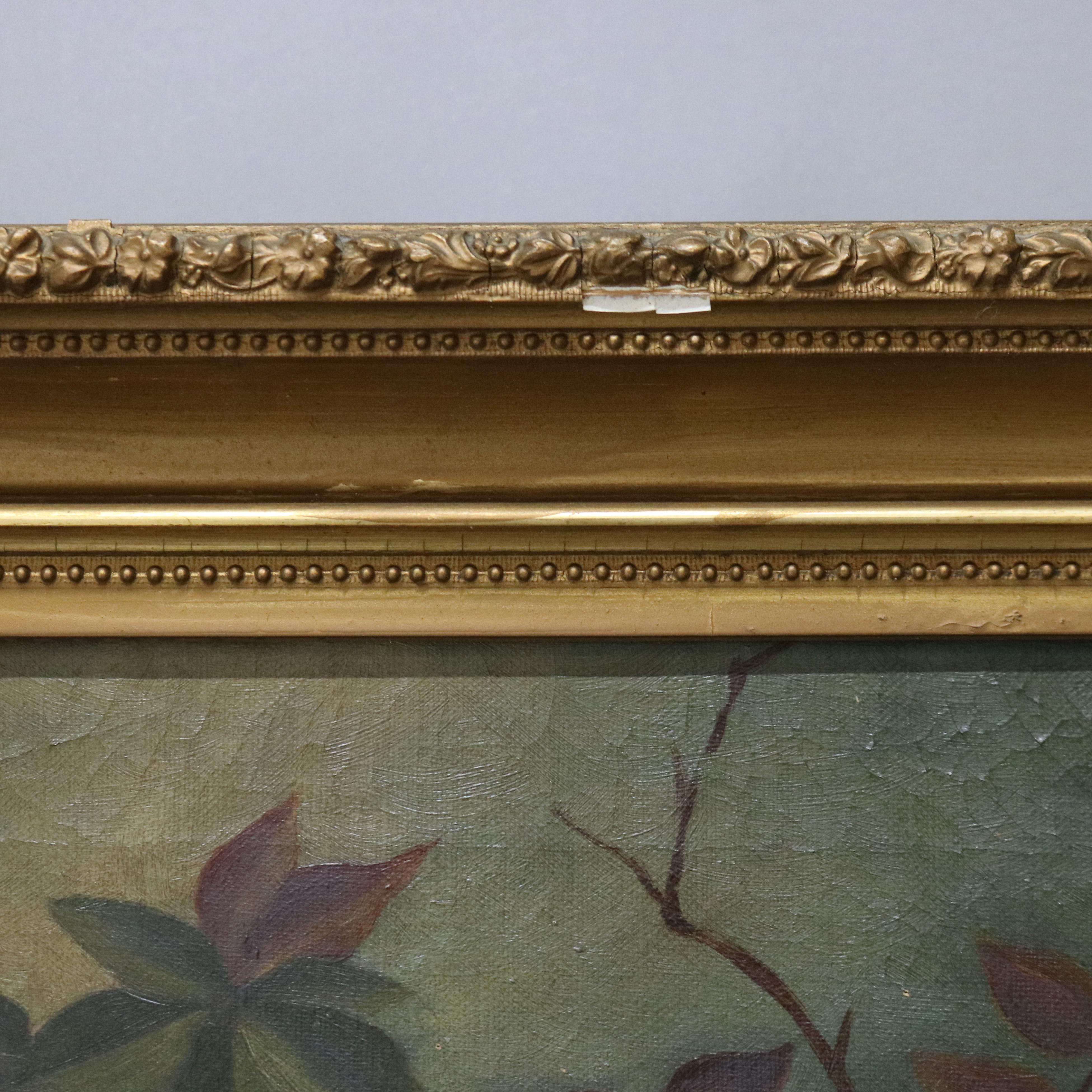 19th Century Antique Oil on Canvas Still Life Painting of Roses Signed by S. Campbell C1843