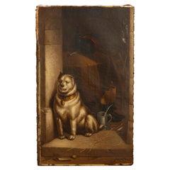 Oil on Canvas "The Low Life" of Street Dog in Tavern by Currie, circa 1878