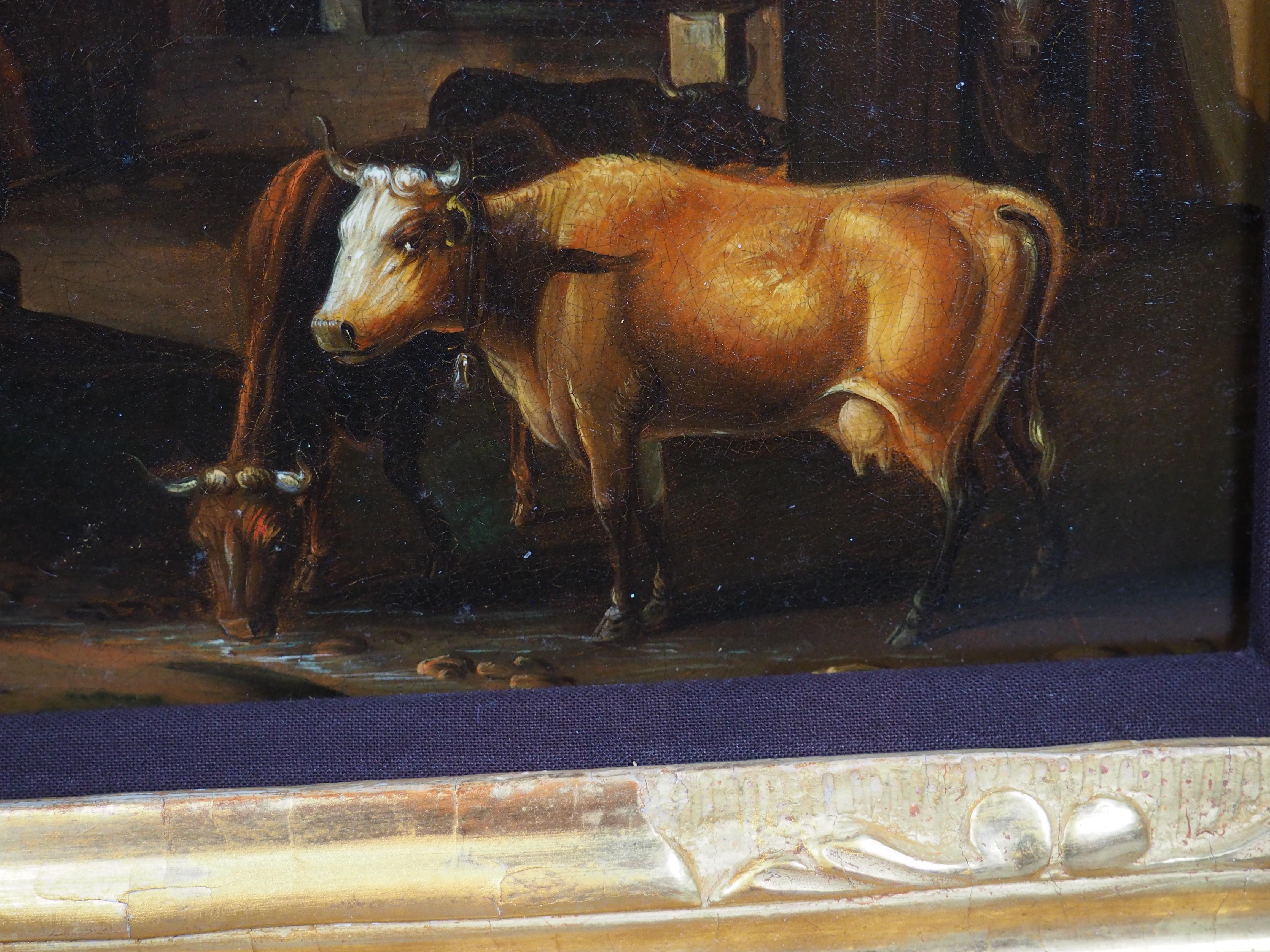 Antikes Öl auf Kupfer Gemälde einer alpinen Dorfszene im Angebot 10