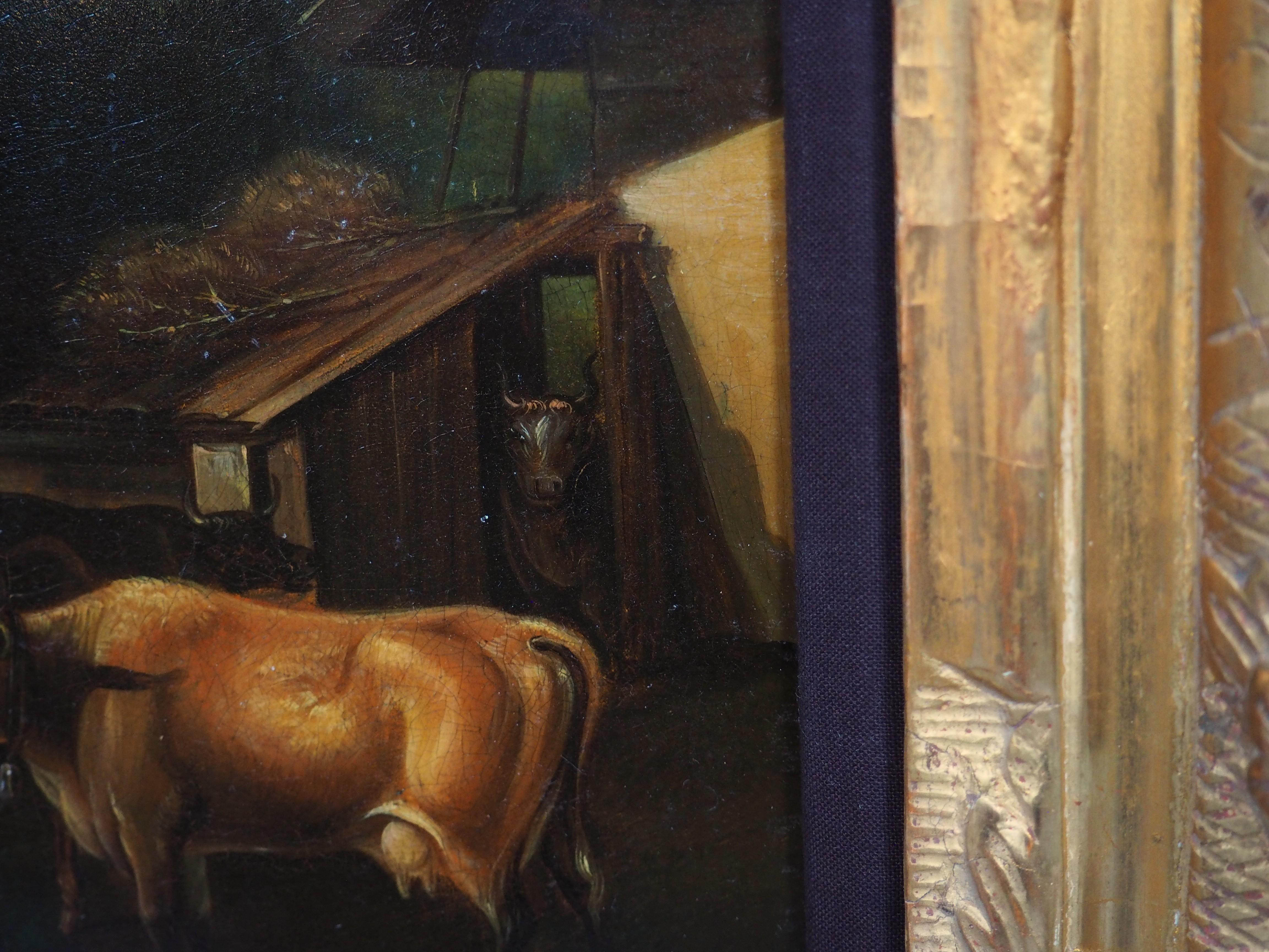 Antikes Öl auf Kupfer Gemälde einer alpinen Dorfszene im Angebot 11