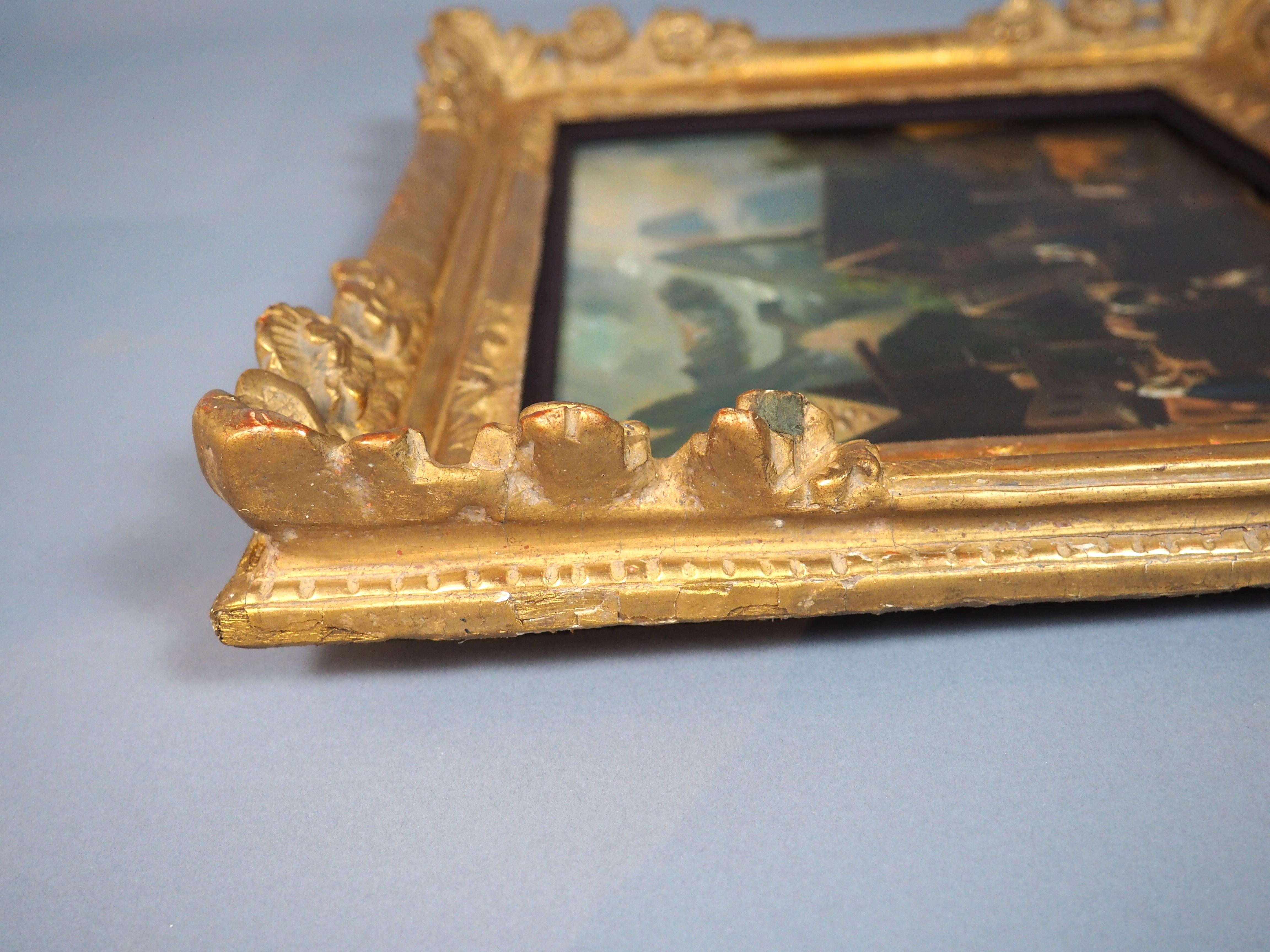 Weitere Informationen folgen in Kürze...

Dieses unsignierte Ölgemälde stellt eine alpine Dorfszene dar.  Interessanterweise wurde die Szene auf einem Kupferblech und nicht auf der traditionellen Leinwand oder einem Brett dargestellt.  Das Gemälde