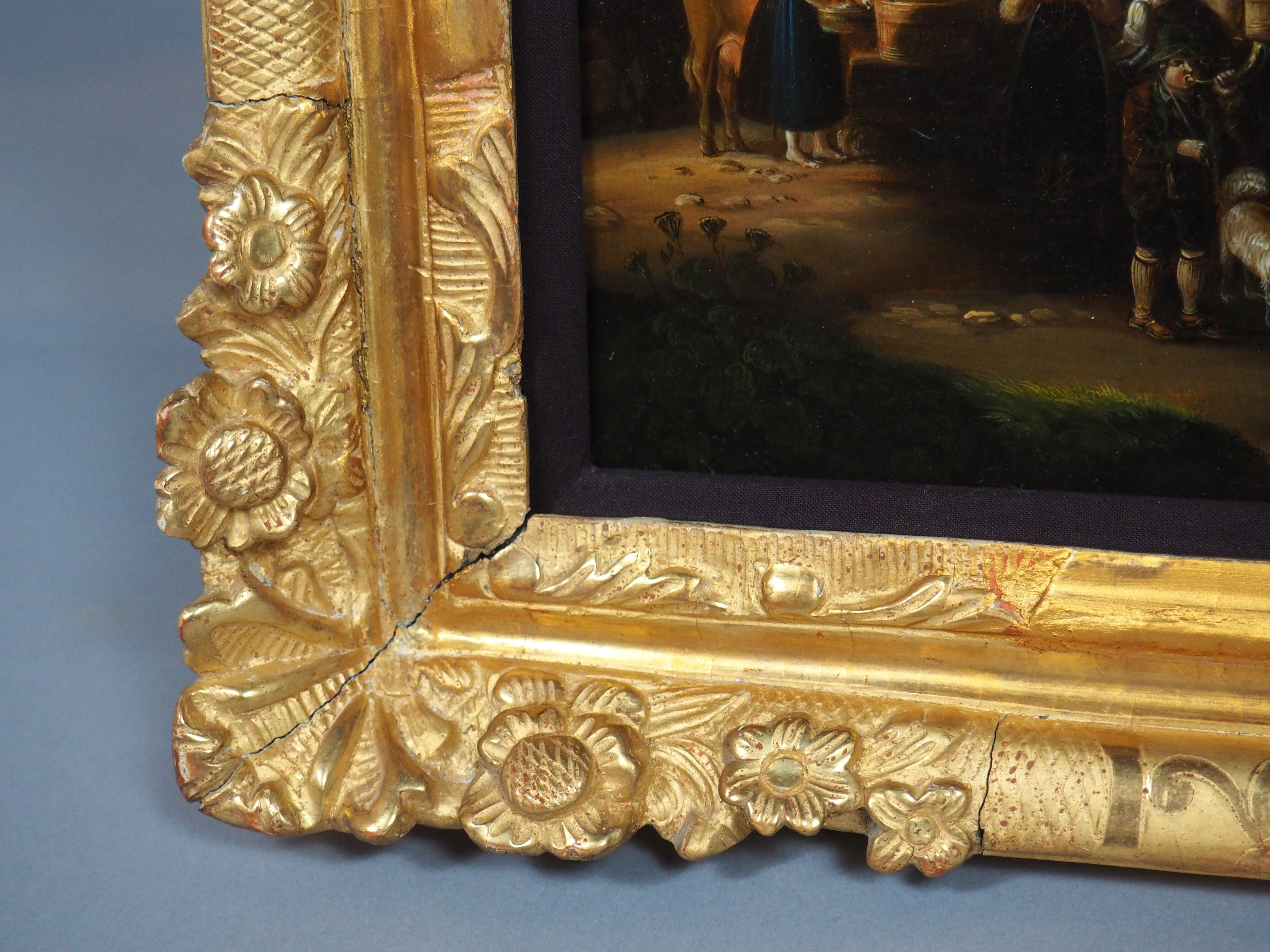 Antikes Öl auf Kupfer Gemälde einer alpinen Dorfszene (19. Jahrhundert) im Angebot