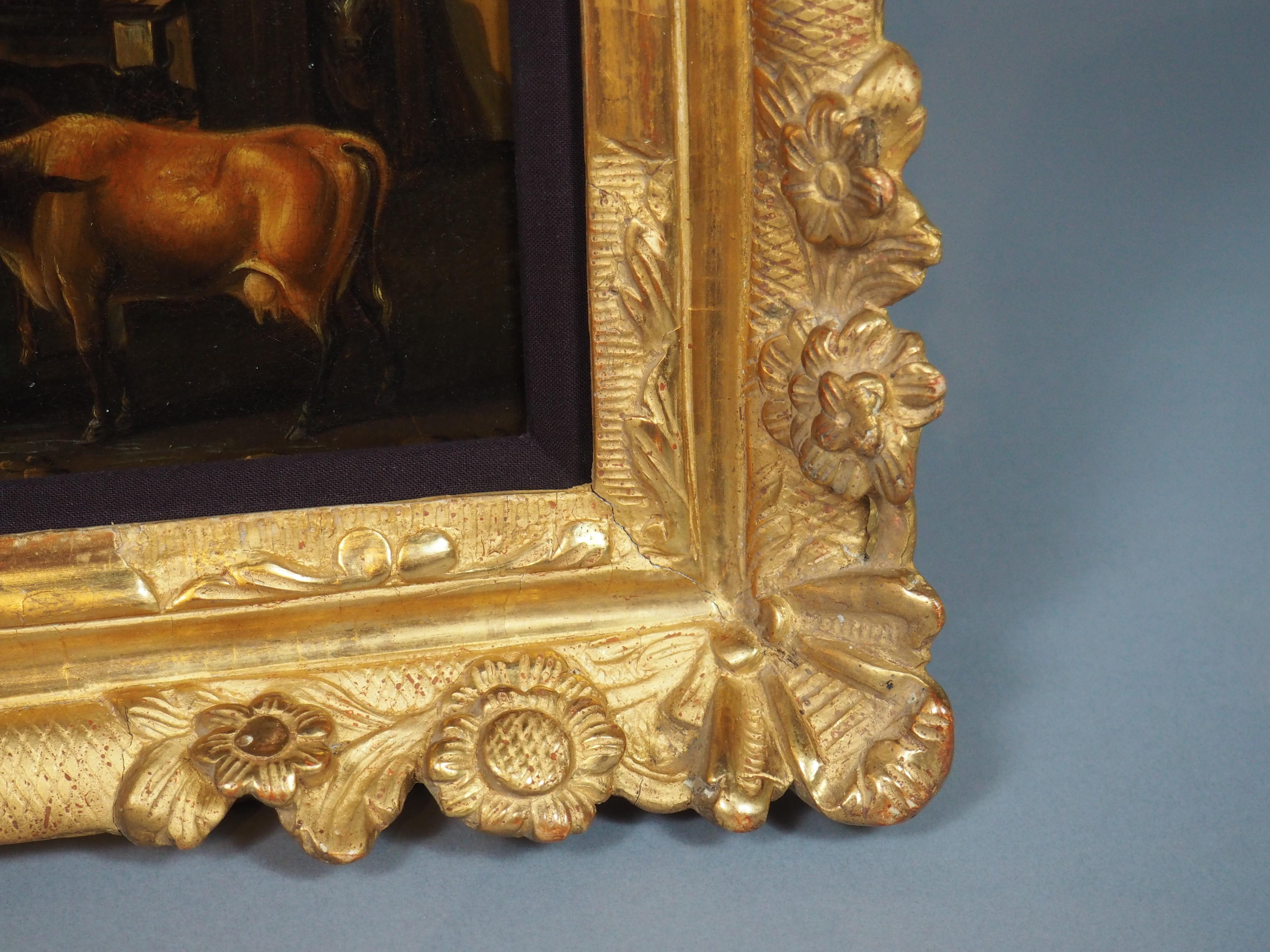 Antikes Öl auf Kupfer Gemälde einer alpinen Dorfszene (Metall) im Angebot