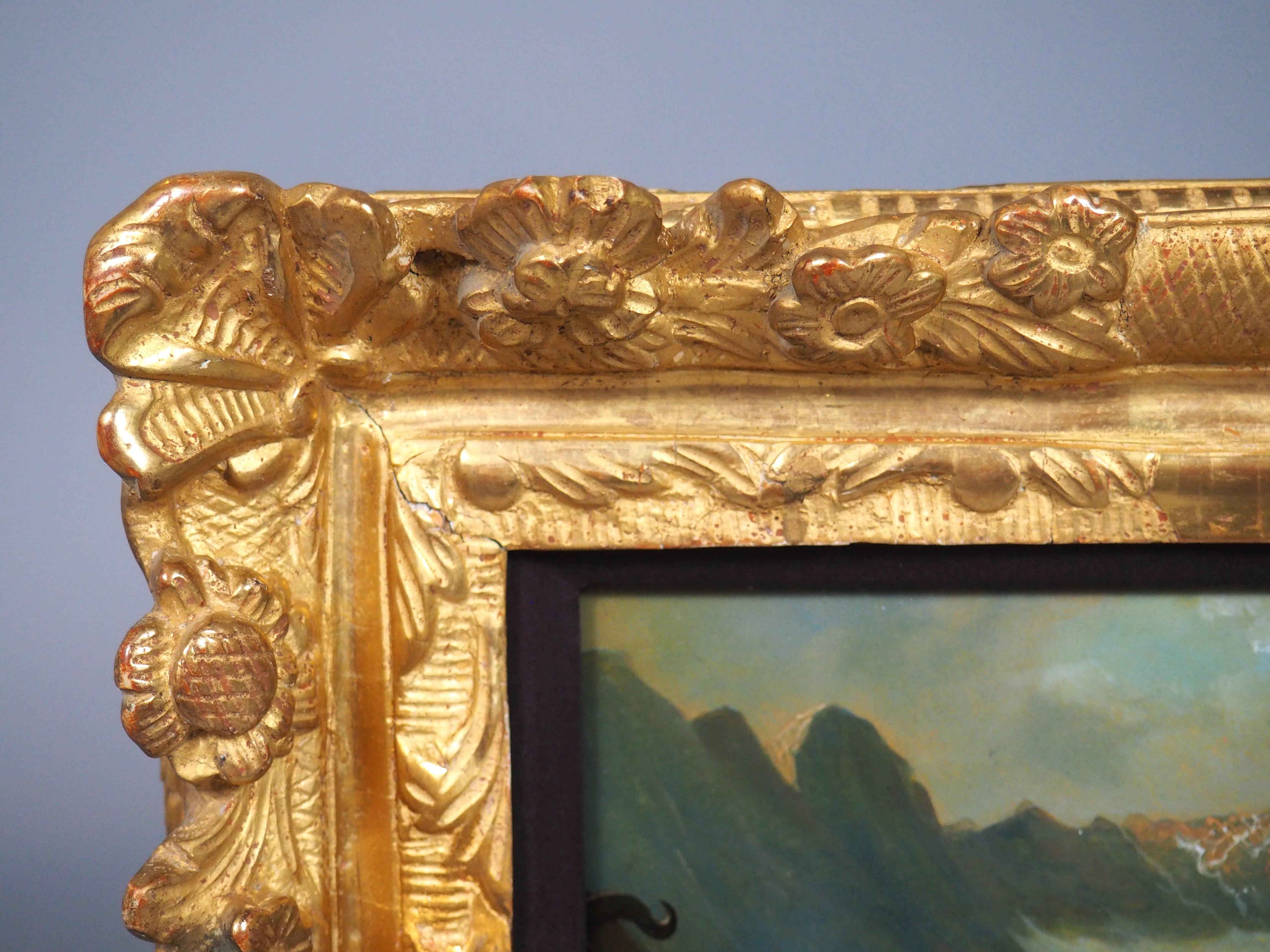 Antikes Öl auf Kupfer Gemälde einer alpinen Dorfszene im Angebot 1