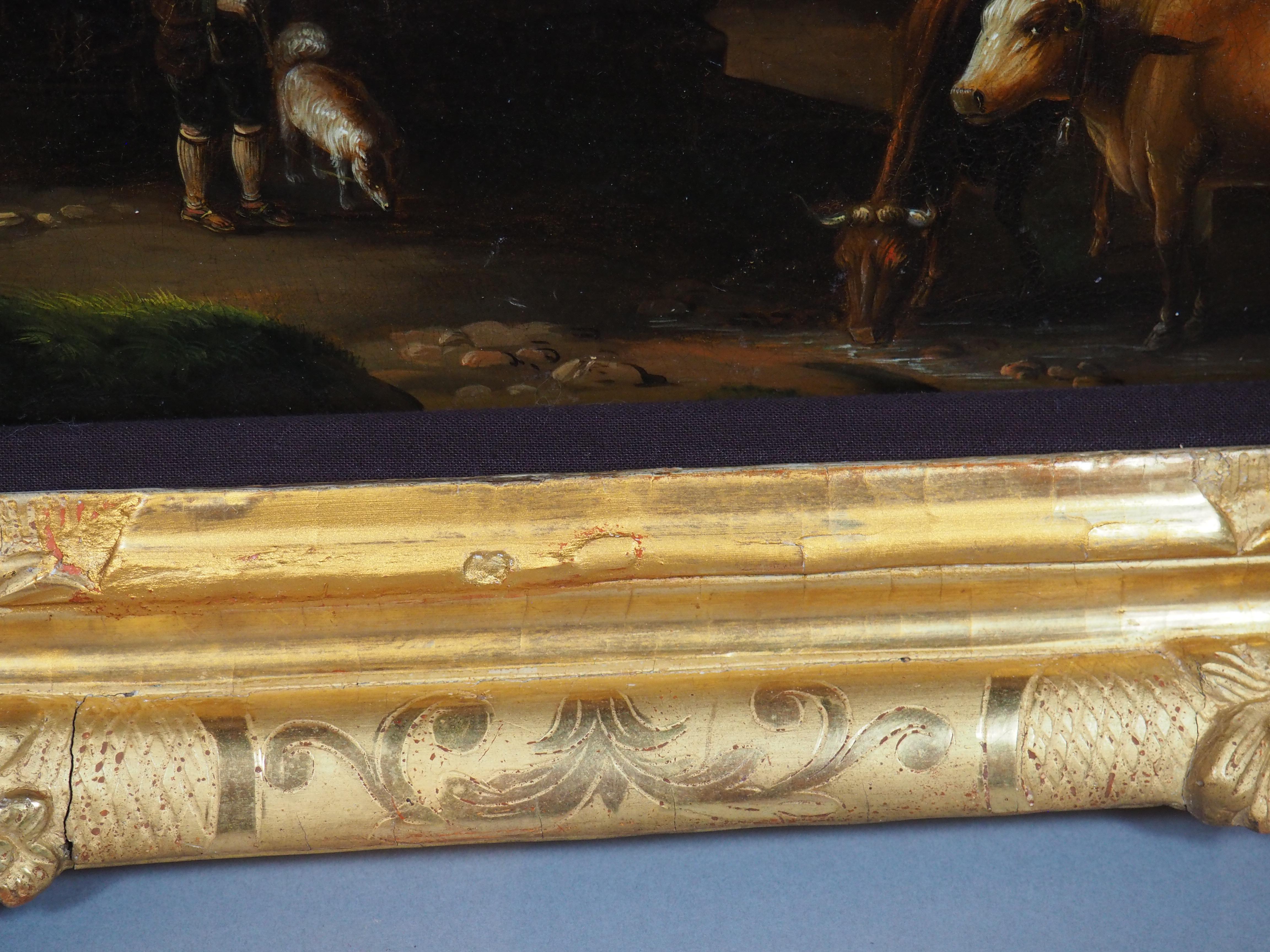 Antikes Öl auf Kupfer Gemälde einer alpinen Dorfszene im Angebot 3