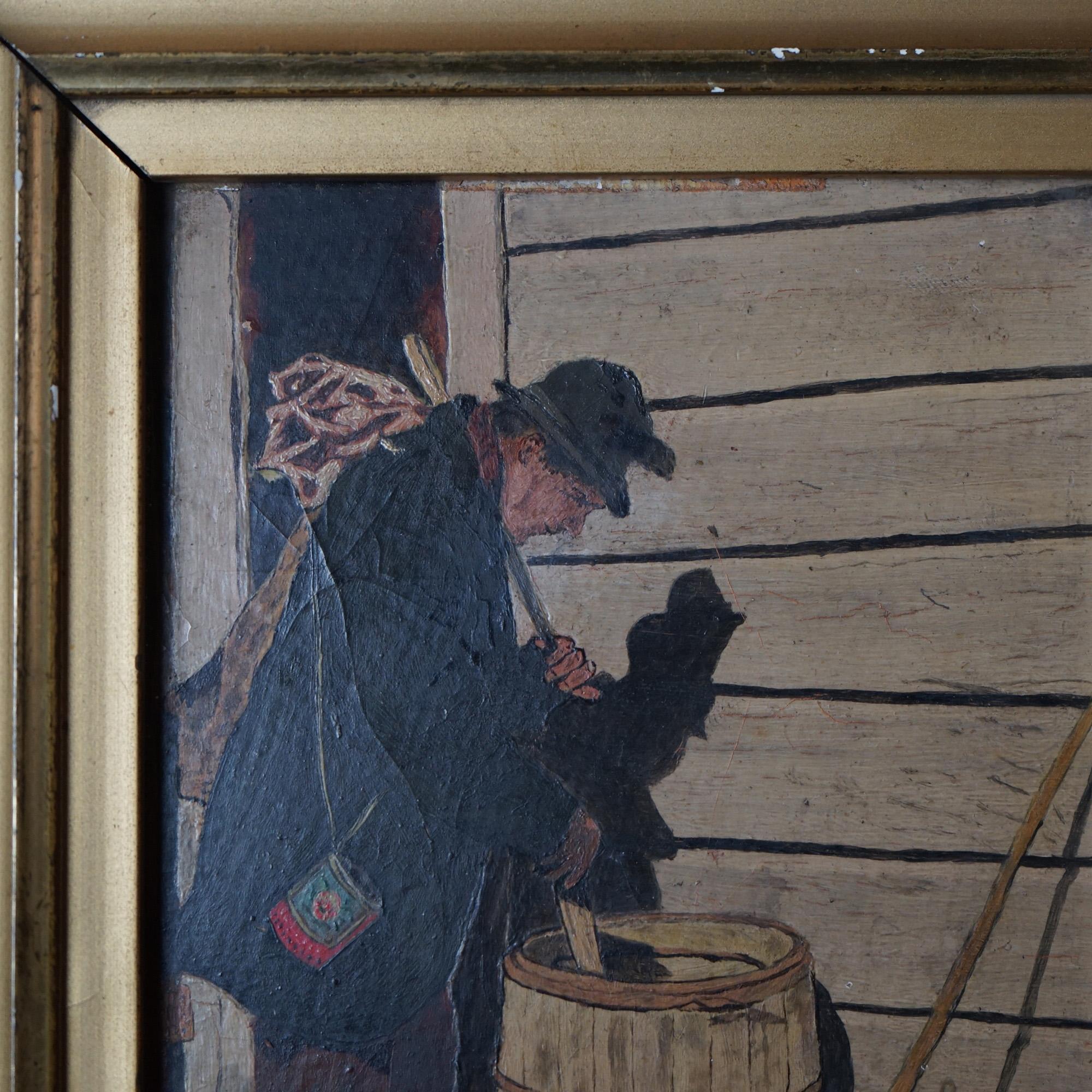 Antique Oil on Panel Painting of a Street Urchin Hobo Signed C.J. Larsen C1900 For Sale 7
