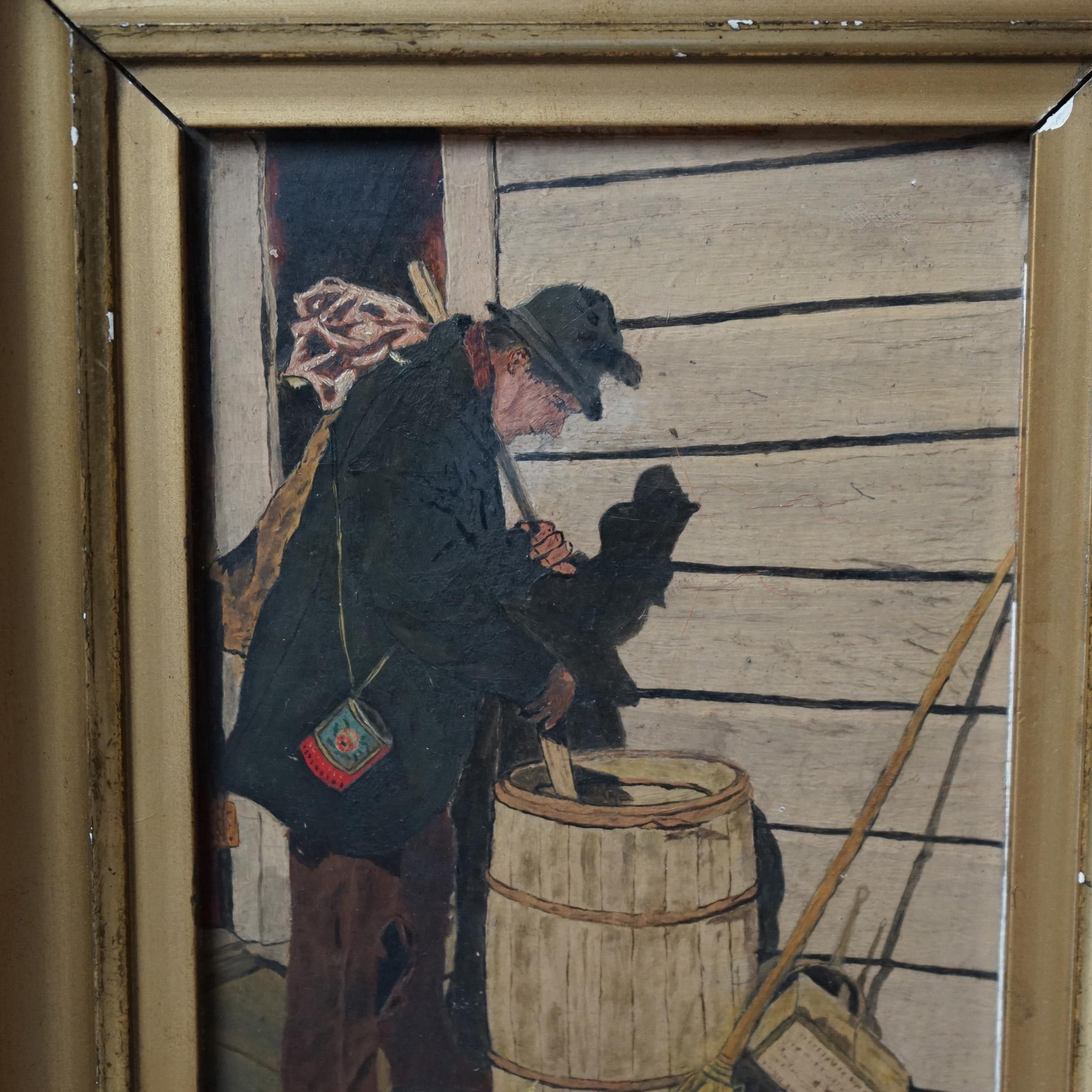 Antique Oil on Panel Painting of a Street Urchin Hobo Signed C.J. Larsen C1900 For Sale 1