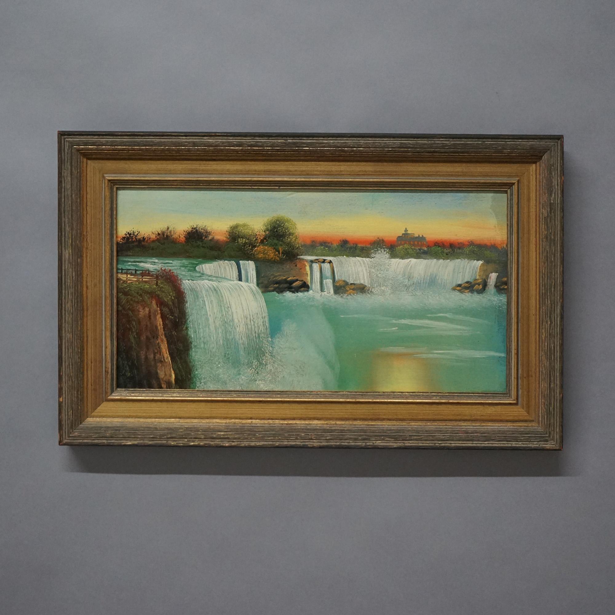 Peinture ancienne à l'huile sur panneau, Vue des chutes du Niagara, New York, Circa 1900

Dimensions : 18,5 