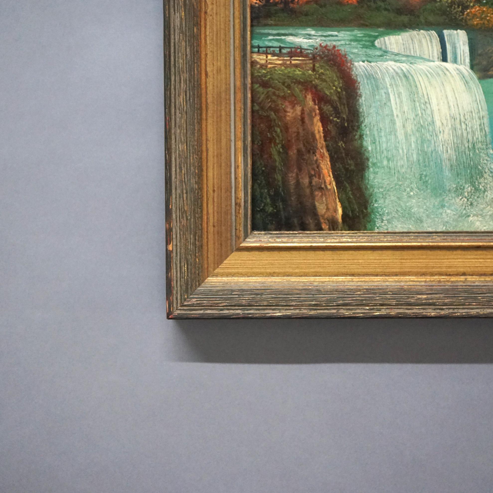 Peinture ancienne à l'huile sur panneau, vue des chutes du Niagara Circa 1900 Bon état à Big Flats, NY