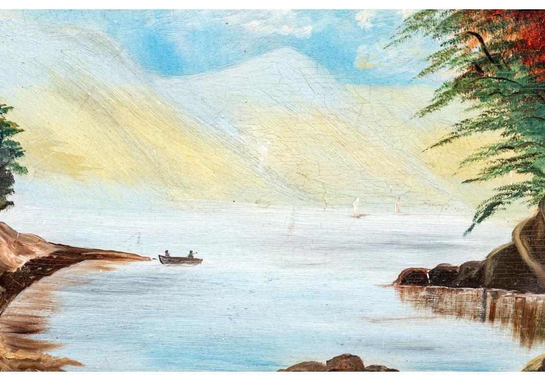 XIX secolo Antico olio su pannello di Wood Scene di baia in vendita