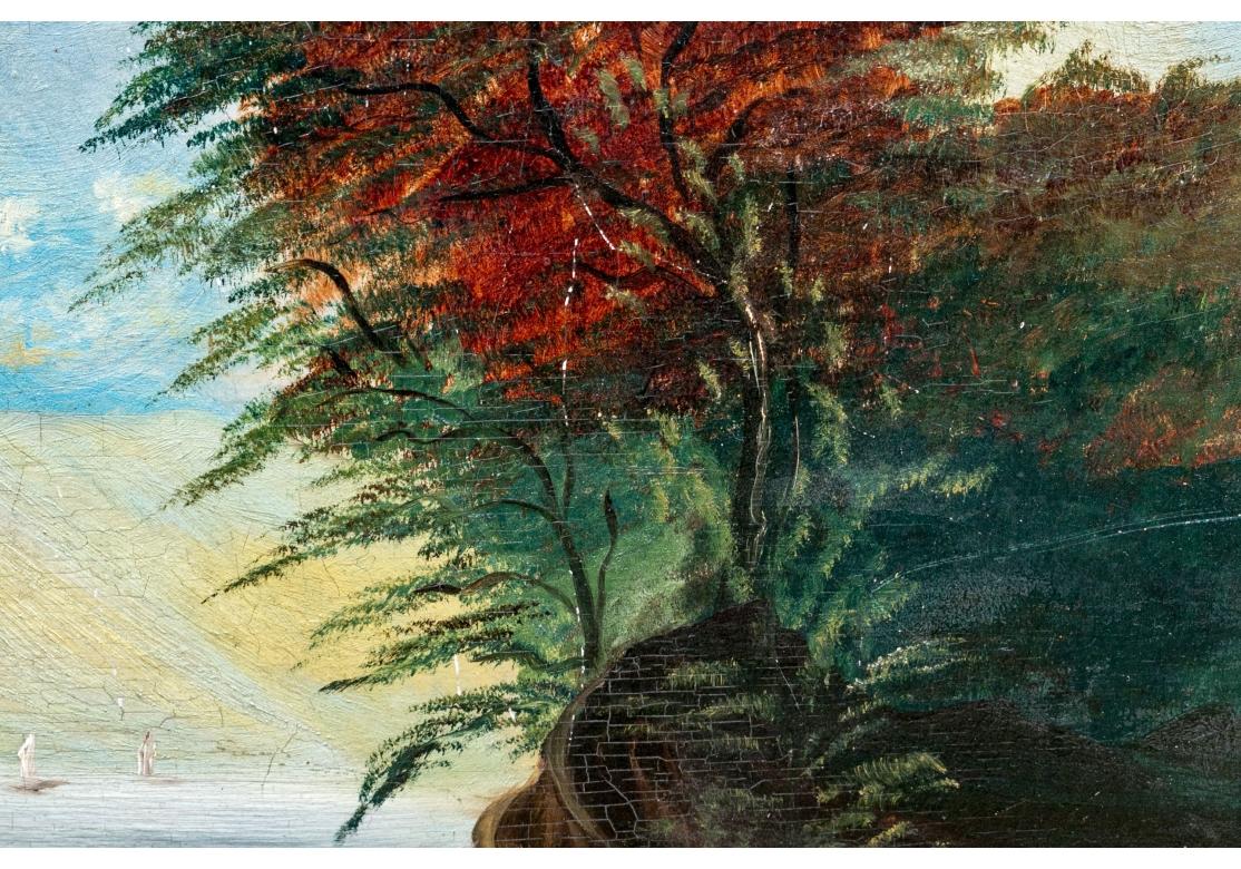 Antico olio su pannello di Wood Scene di baia in vendita 1