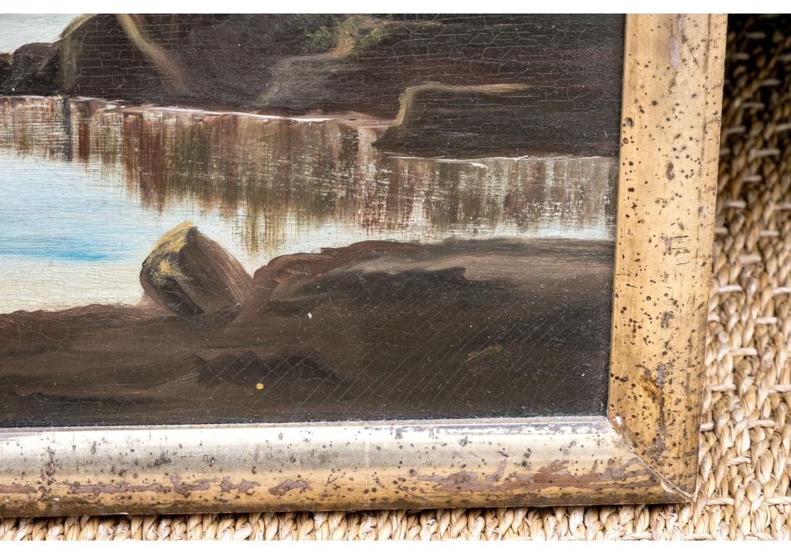 Antico olio su pannello di Wood Scene di baia in vendita 2