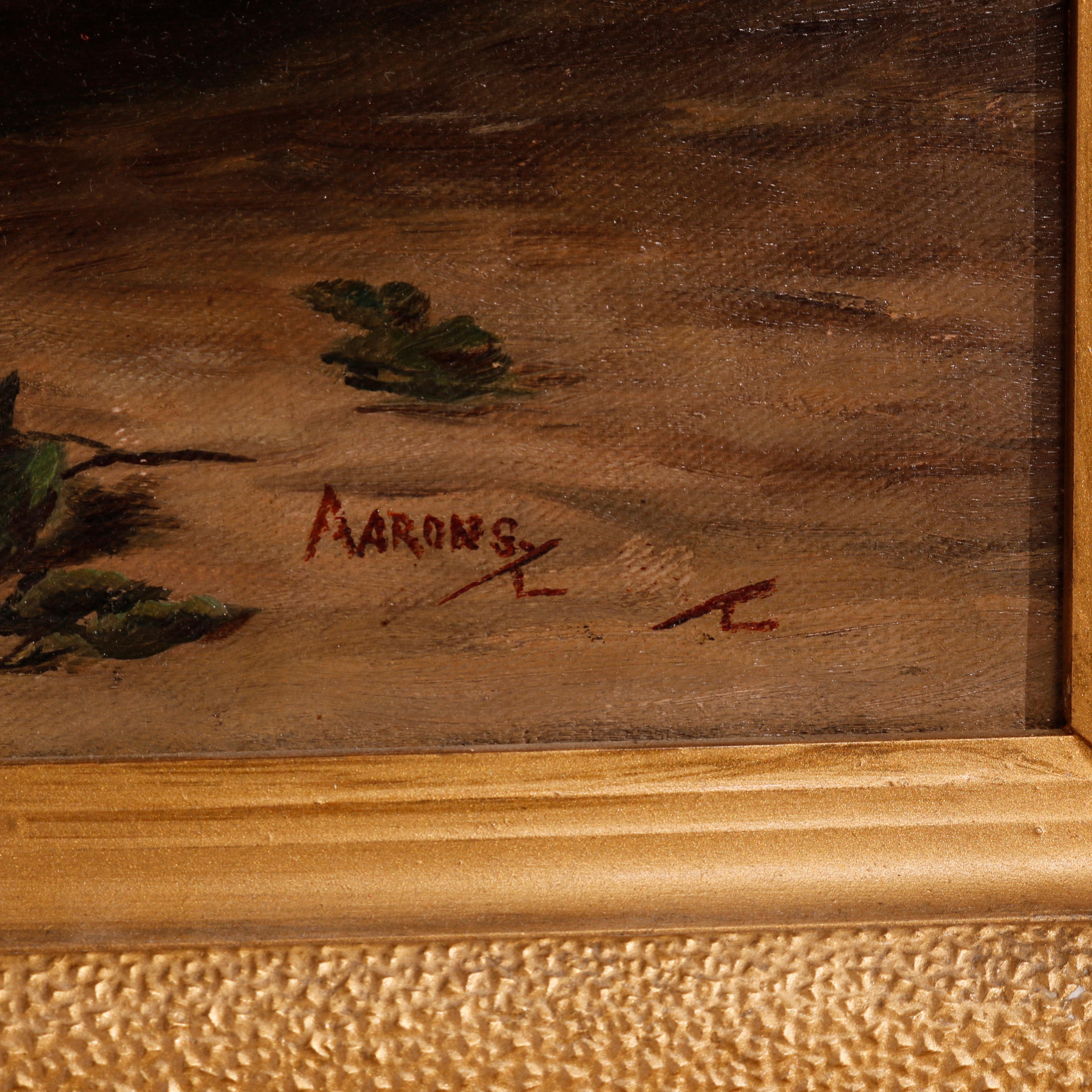 Antique Oil Painting by Aarons, Genre Scene with Two Young Girls, Circa 1890 2