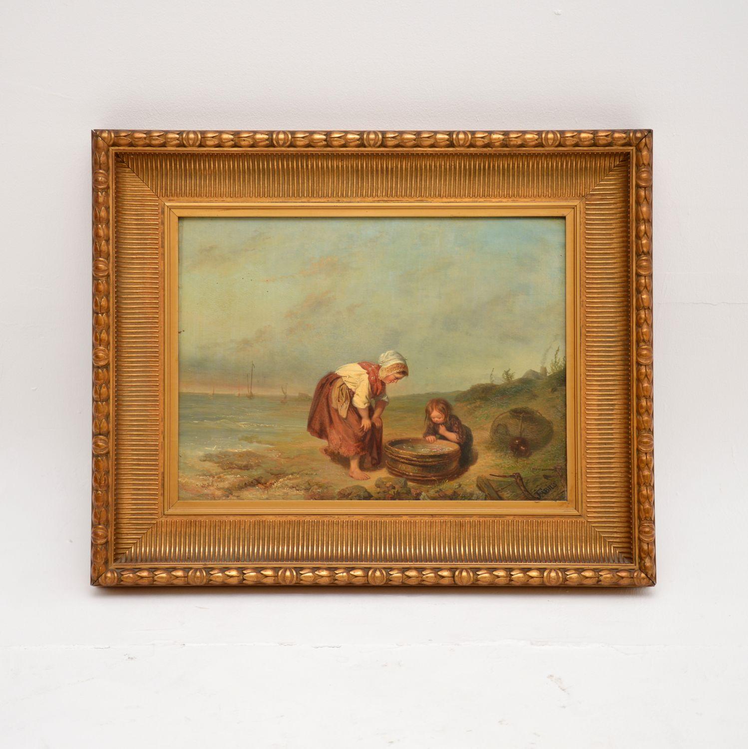 An absolutely gorgeous antique oil painting by Jan Fabius, who was a well known Dutch artist (1820-1889). This is signed by the artist, and is also dated on the water barrel in the image, 16/6/1870.

This is beautifully executed and depicts a lovely