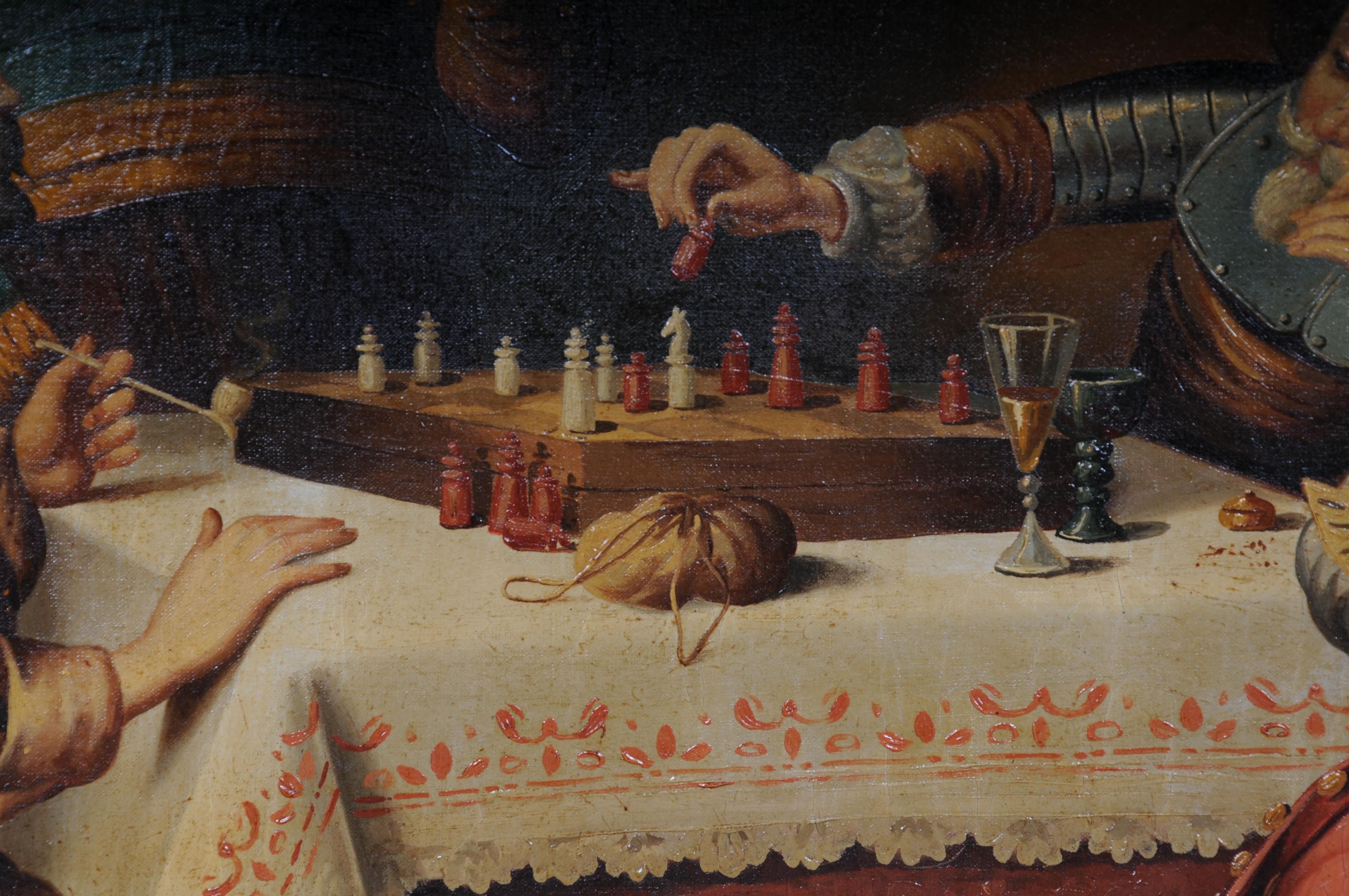 Antikes Ölgemälde eines Schachbretters im Renaissance-Stil, um 1890 (Leinwand) im Angebot