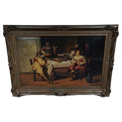 Antique oil painting chess round in Renaissance style around 1890