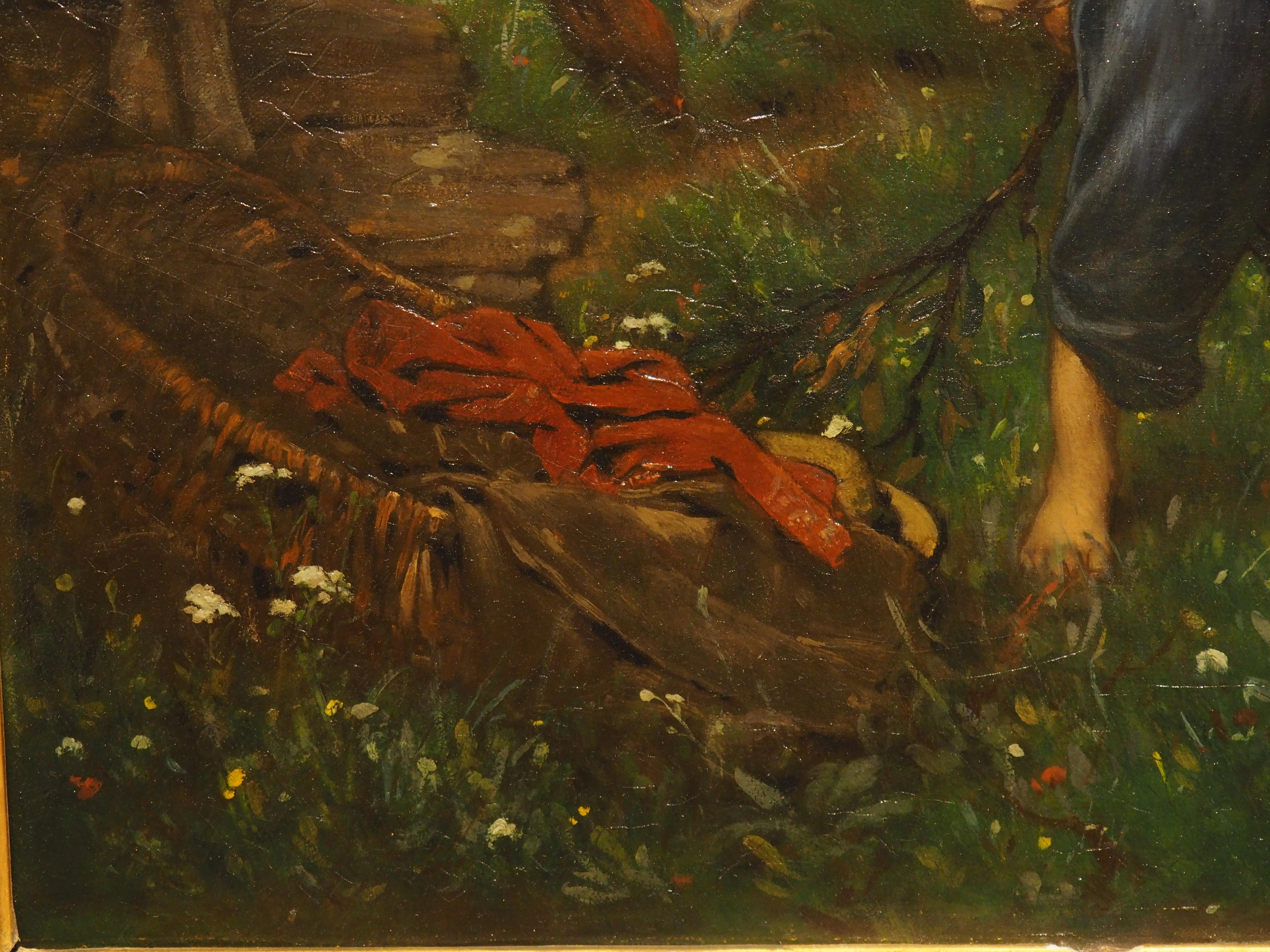 Peinture à l'huile ancienne, enfants mangeant des cerises dans le jardin, 1880 en vente 7