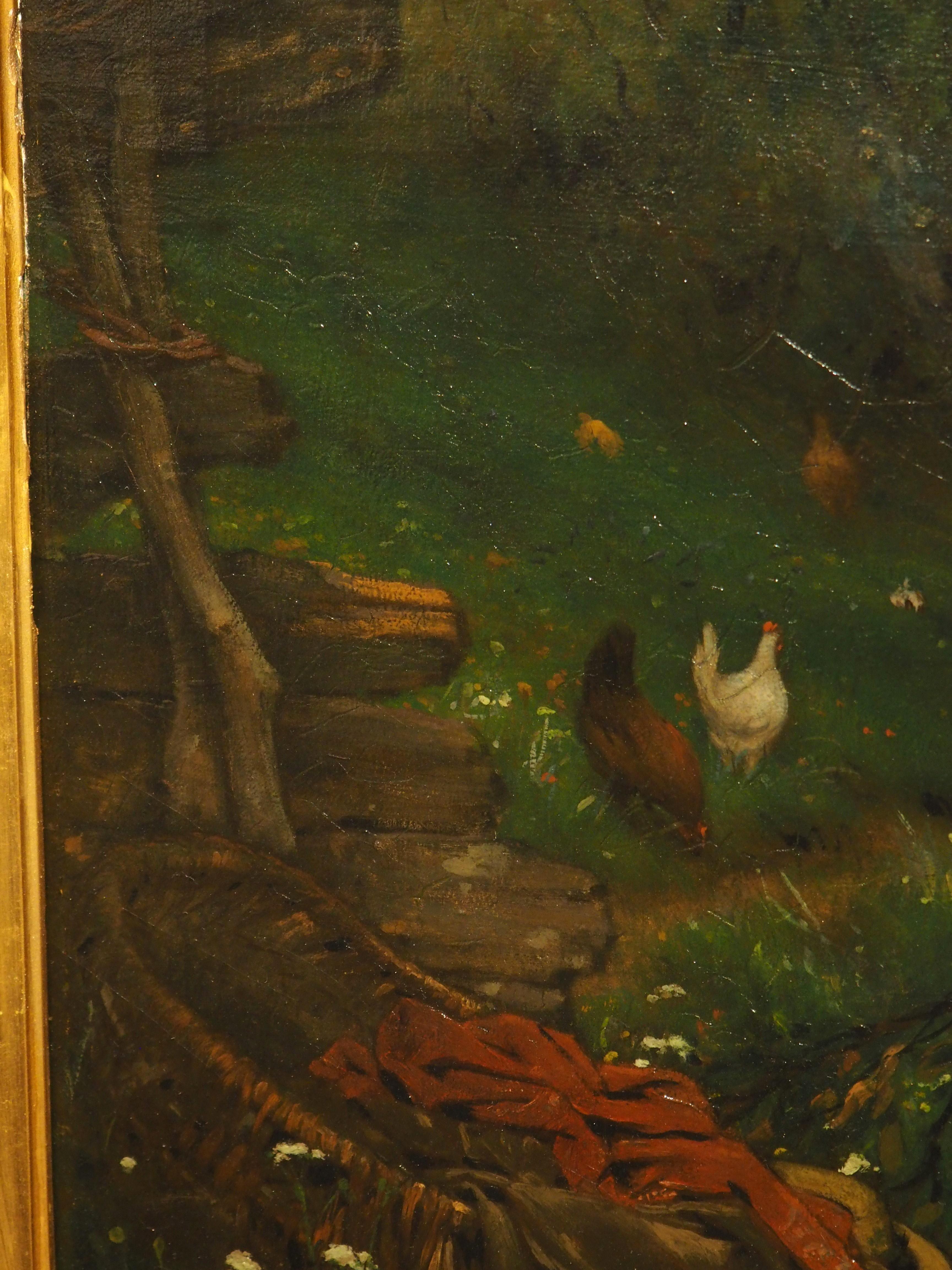 Peinture à l'huile ancienne, enfants mangeant des cerises dans le jardin, 1880 en vente 8