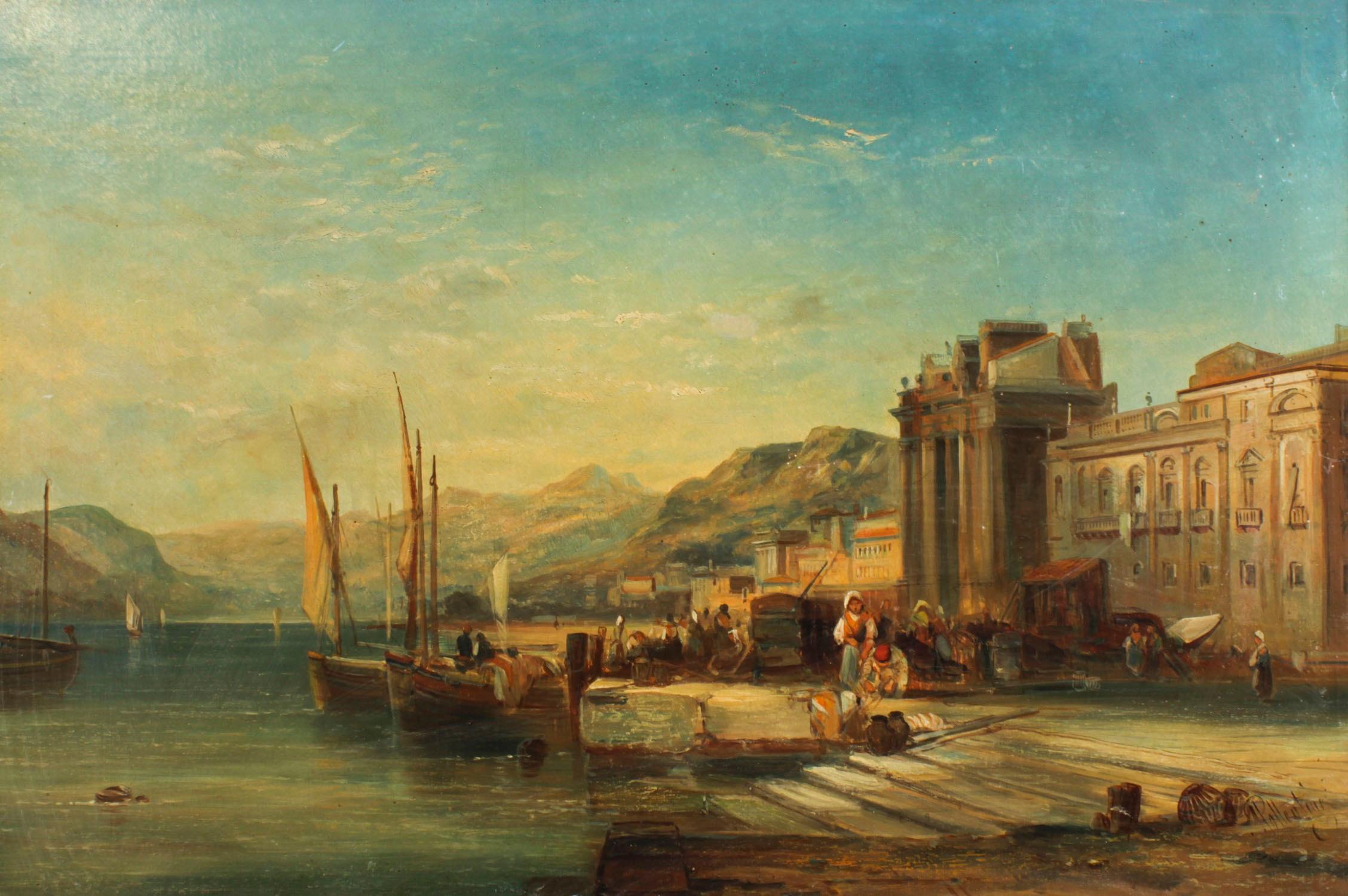 This is a beautiful antique oil on canvas painting of the port of Monterosso, Cinque Terre, Italy by the renowned British artist Alfred Pollentine (1836-1890) and signed lower right 