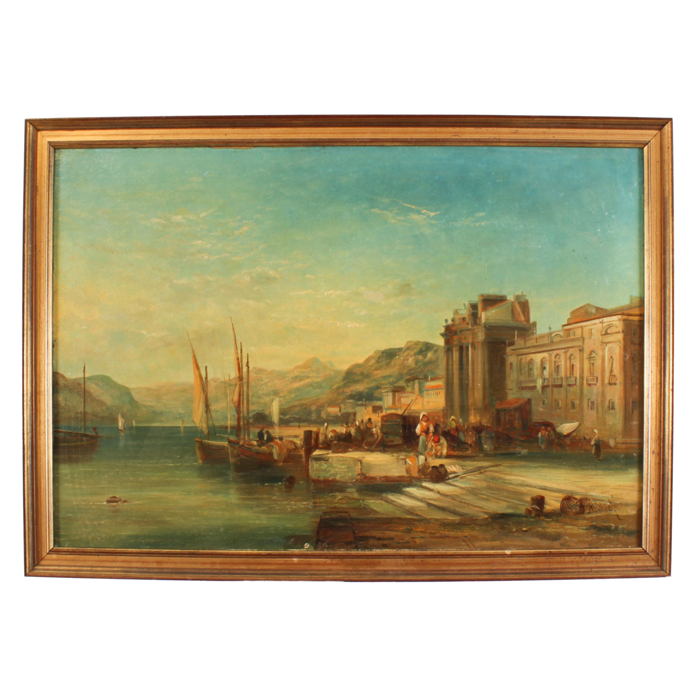 Antique Oil Painting "Cinque Terre" by Alfred Pollentine 19th Century