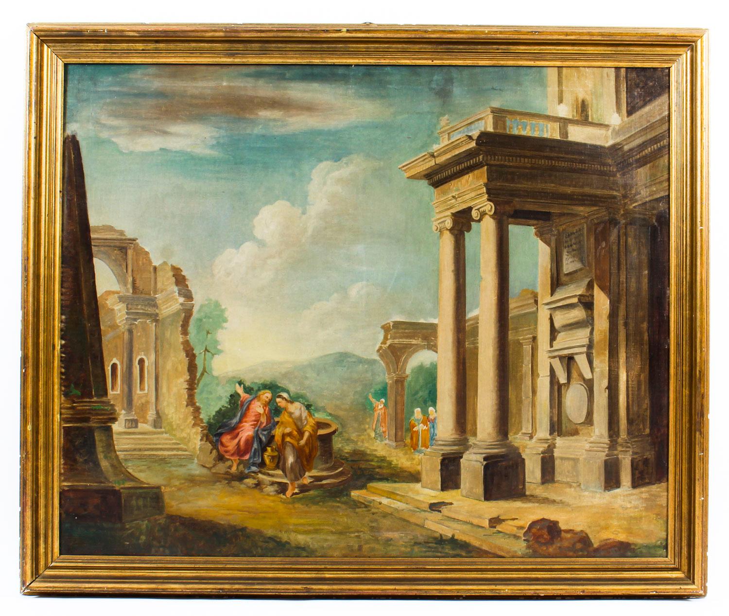 Antique Oil Painting 'Classical Roman Ruins', 19th Century 3