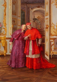 Antique Oil Painting "Confidences" Renato Moretti 19th Century