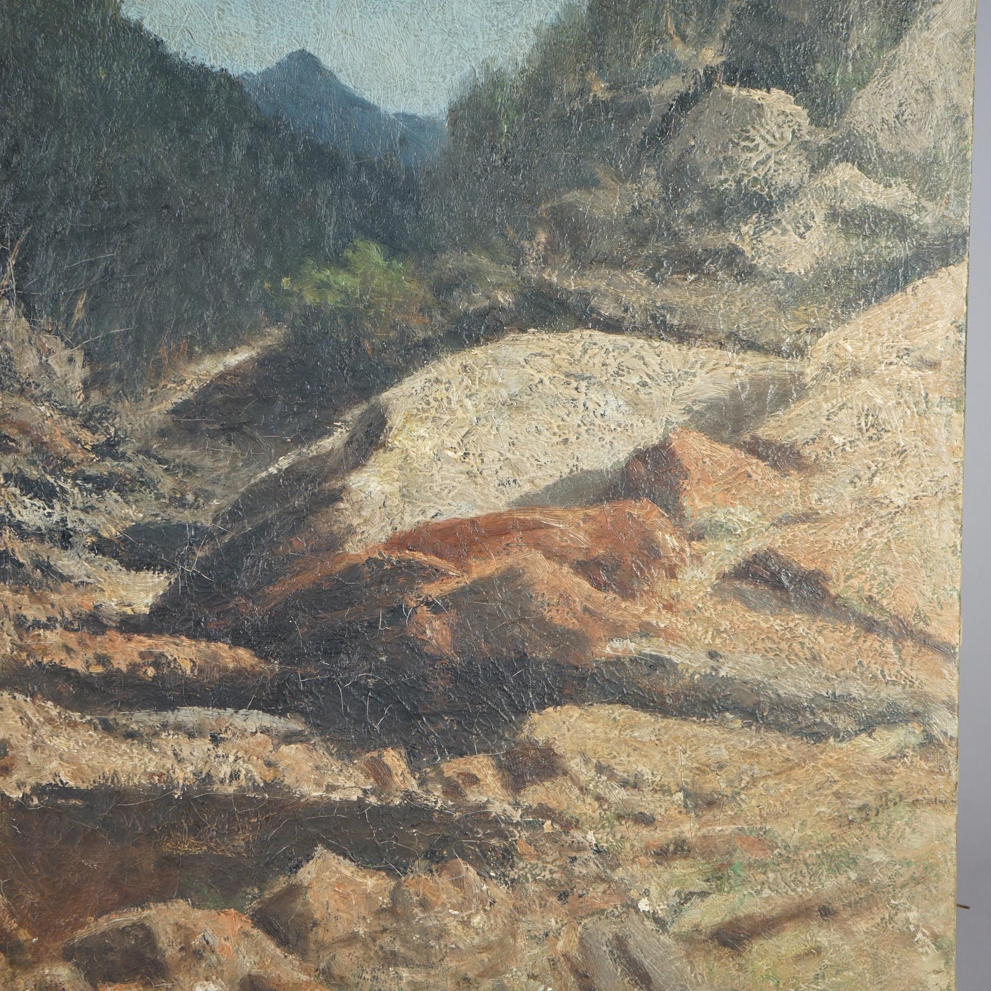 Hand-Painted Antique Oil Painting, Desert Sands Landscape, Artist Signed & Dated 1919 For Sale