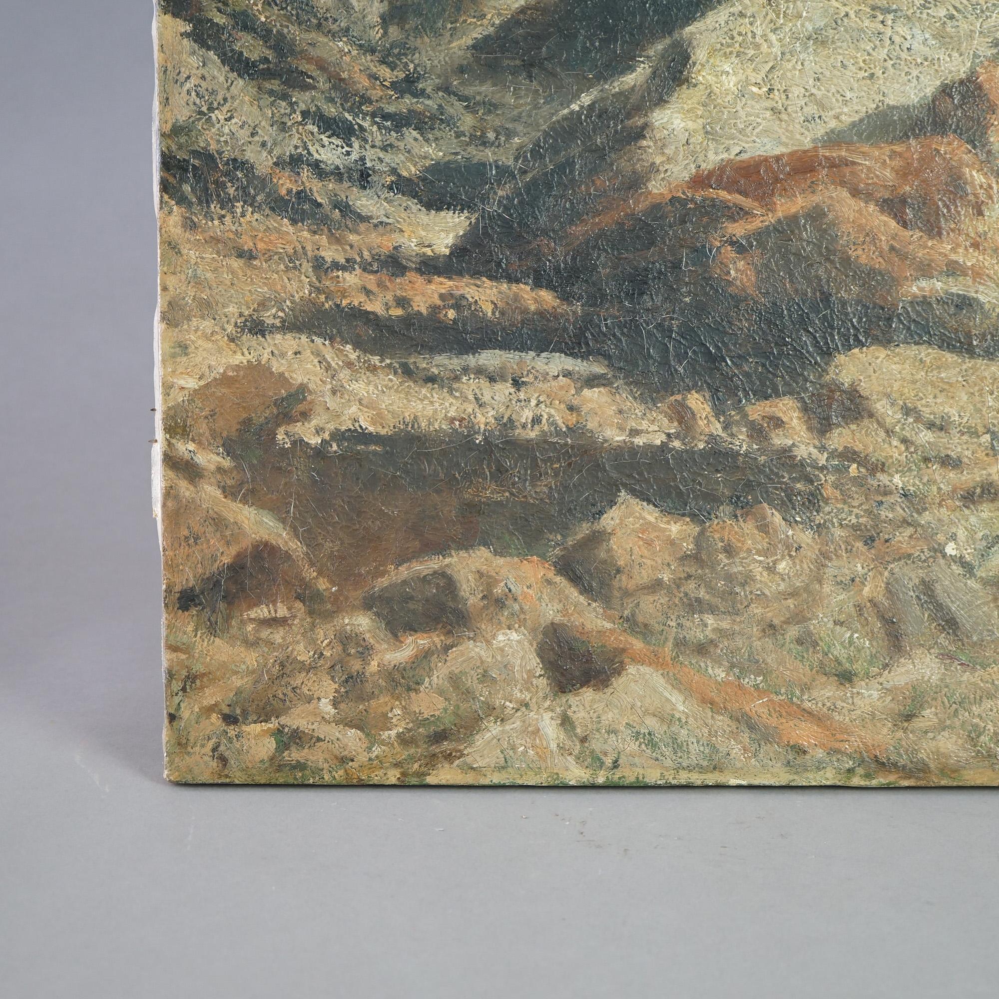 Peinture à l'huile ancienne, paysage de sables du désert, signée par l'artiste et datée de 1919 Bon état - En vente à Big Flats, NY