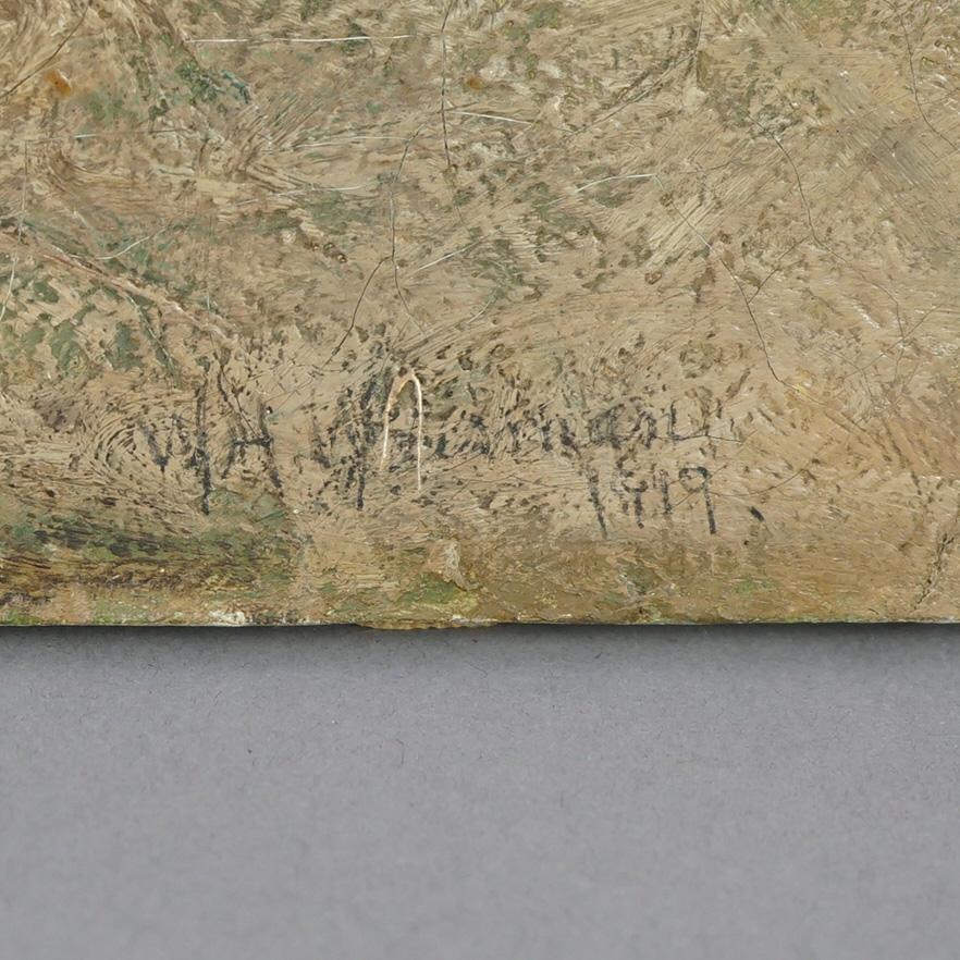 Toile Peinture à l'huile ancienne, paysage de sables du désert, signée par l'artiste et datée de 1919 en vente