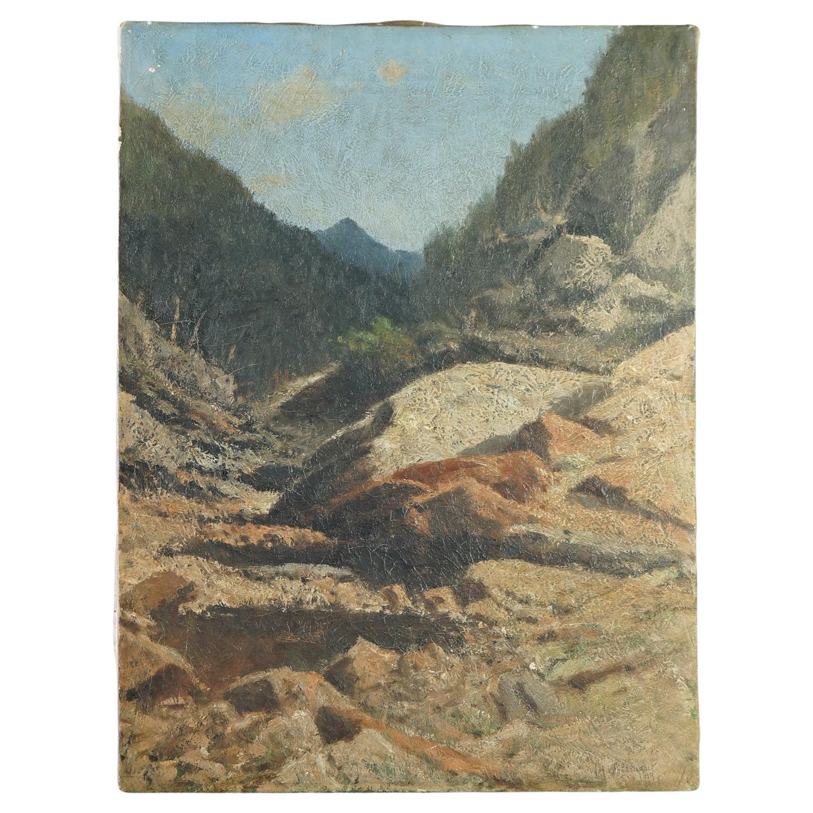 Peinture à l'huile ancienne, paysage de sables du désert, signée par l'artiste et datée de 1919 en vente