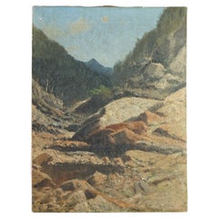 Peinture à l'huile ancienne, paysage de sables du désert, signée par l'artiste et datée de 1919