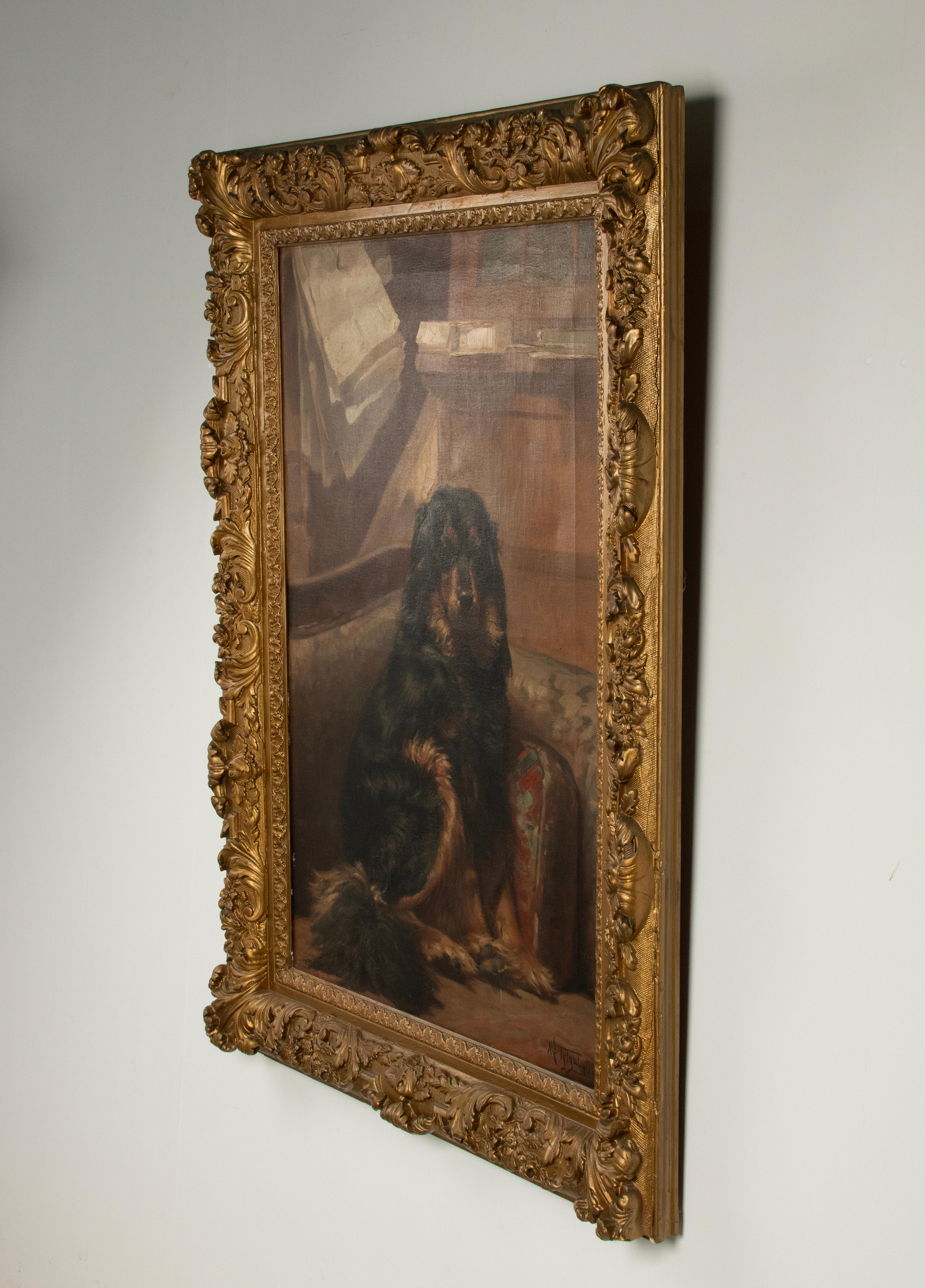 Antique Oil Painting - Dog Portrait of a Gordon Setter by Médard Tytgat For Sale 4