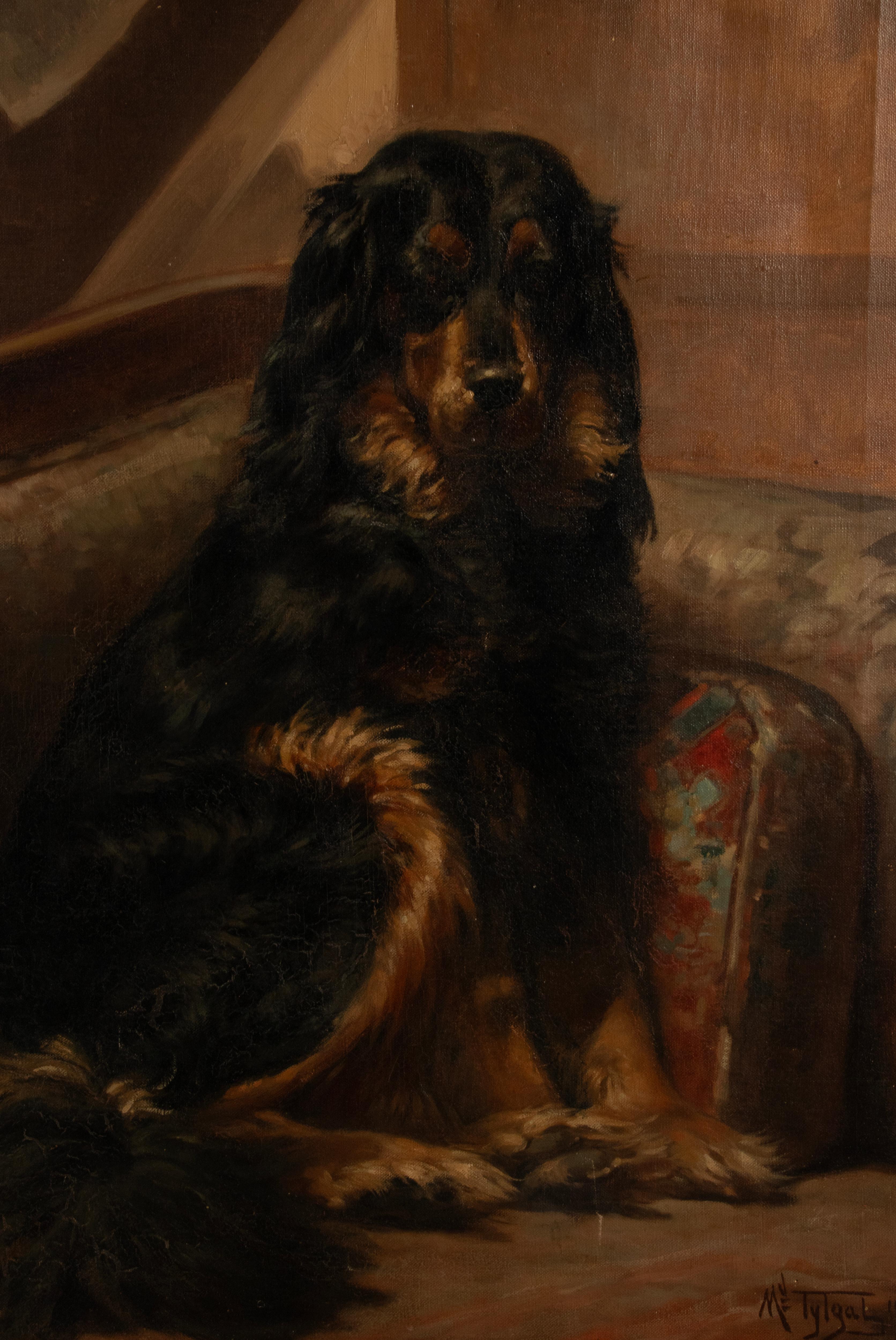 Antique Oil Painting - Dog Portrait of a Gordon Setter by Médard Tytgat For Sale 6