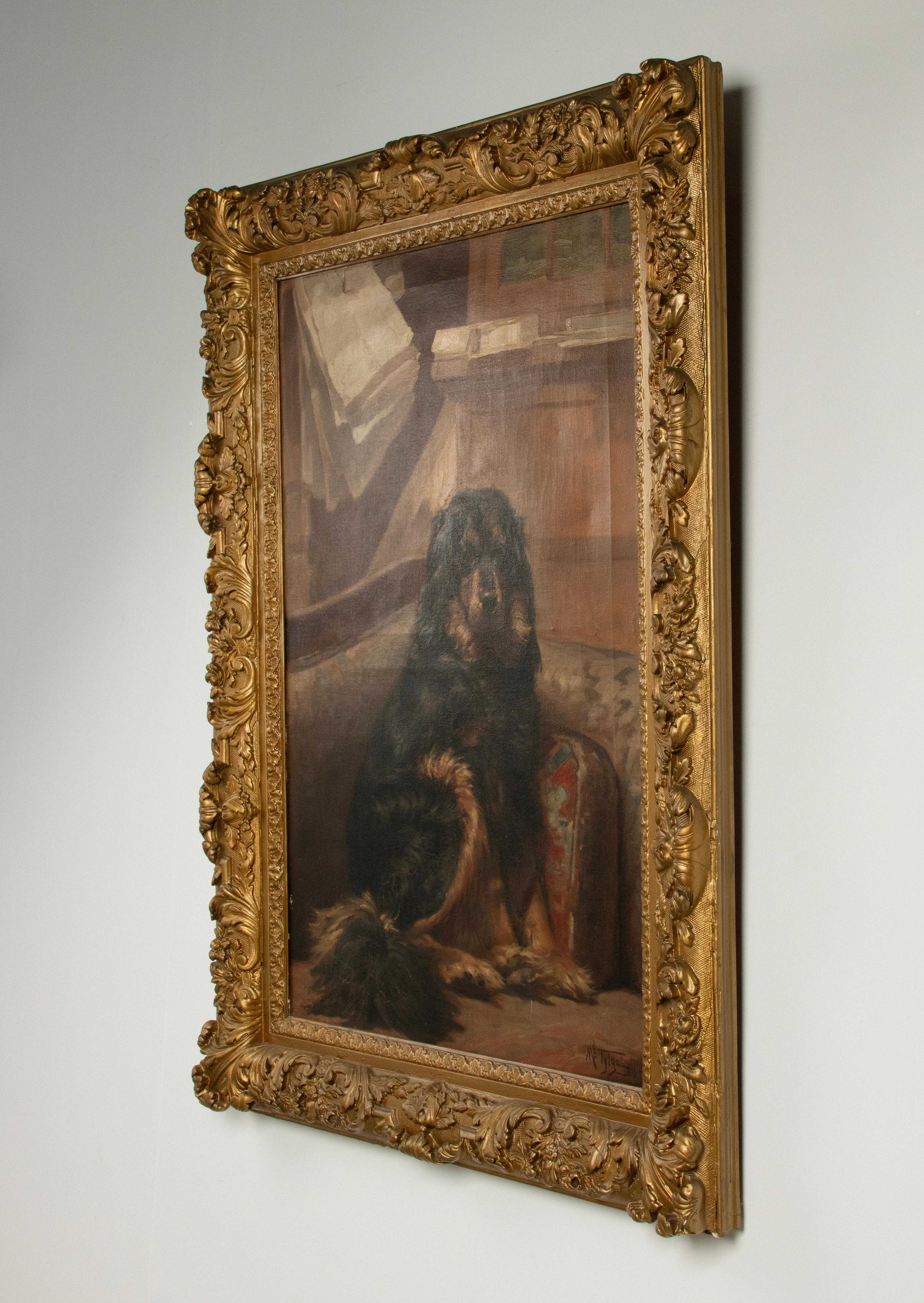 Antique Oil Painting - Dog Portrait of a Gordon Setter by Médard Tytgat For Sale 7