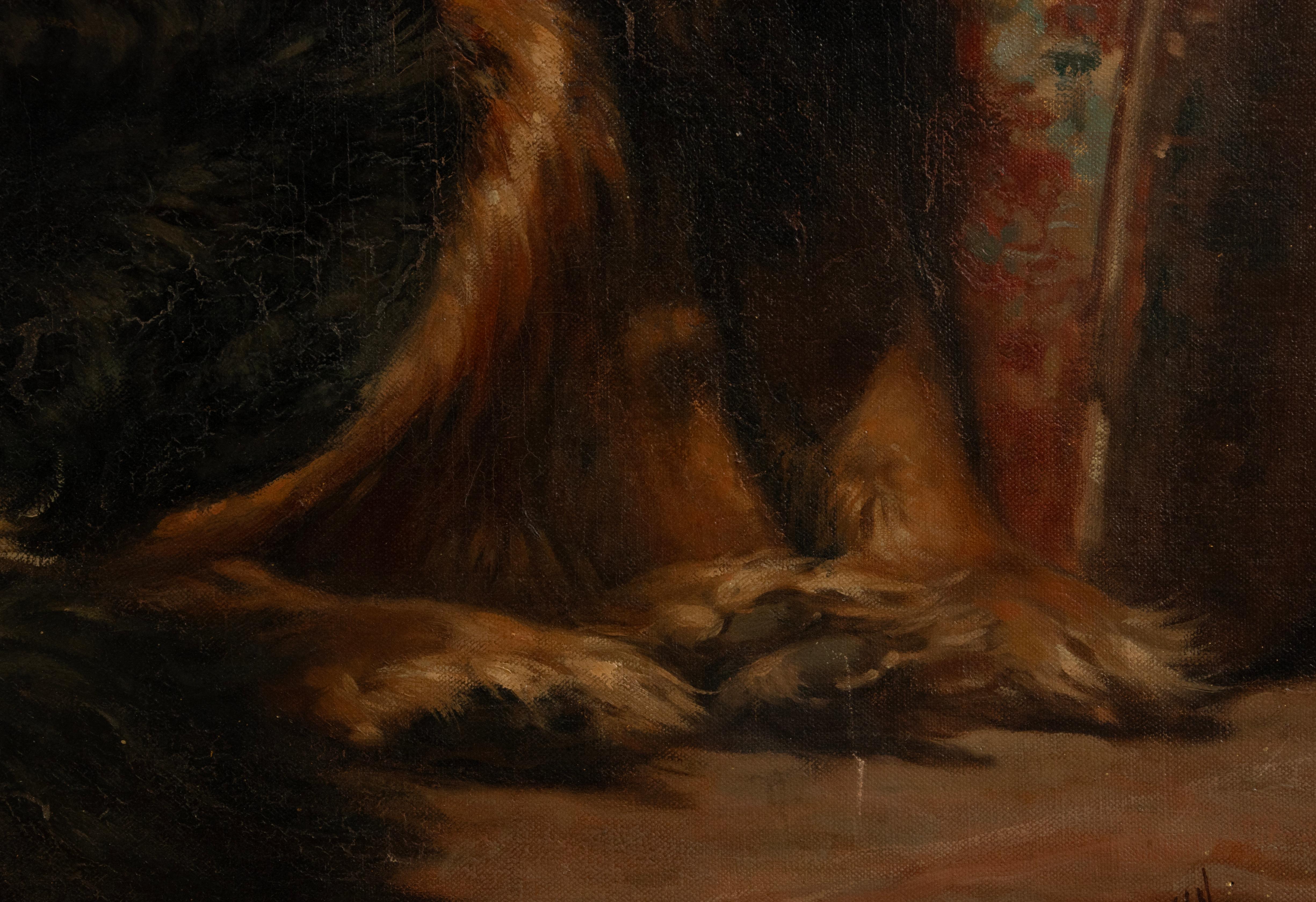 20th Century Antique Oil Painting - Dog Portrait of a Gordon Setter by Médard Tytgat For Sale