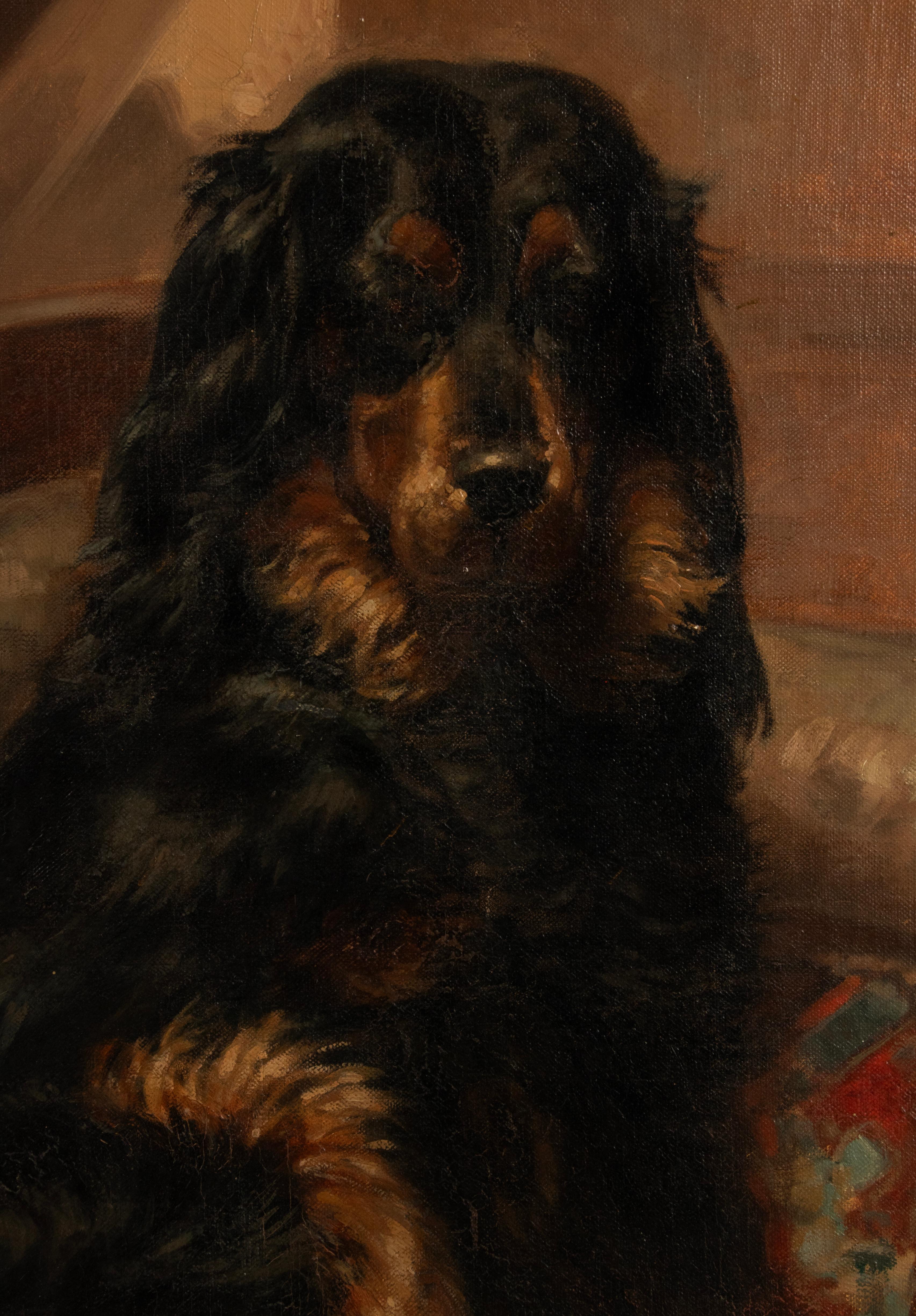 Antique Oil Painting - Dog Portrait of a Gordon Setter by Médard Tytgat For Sale 1