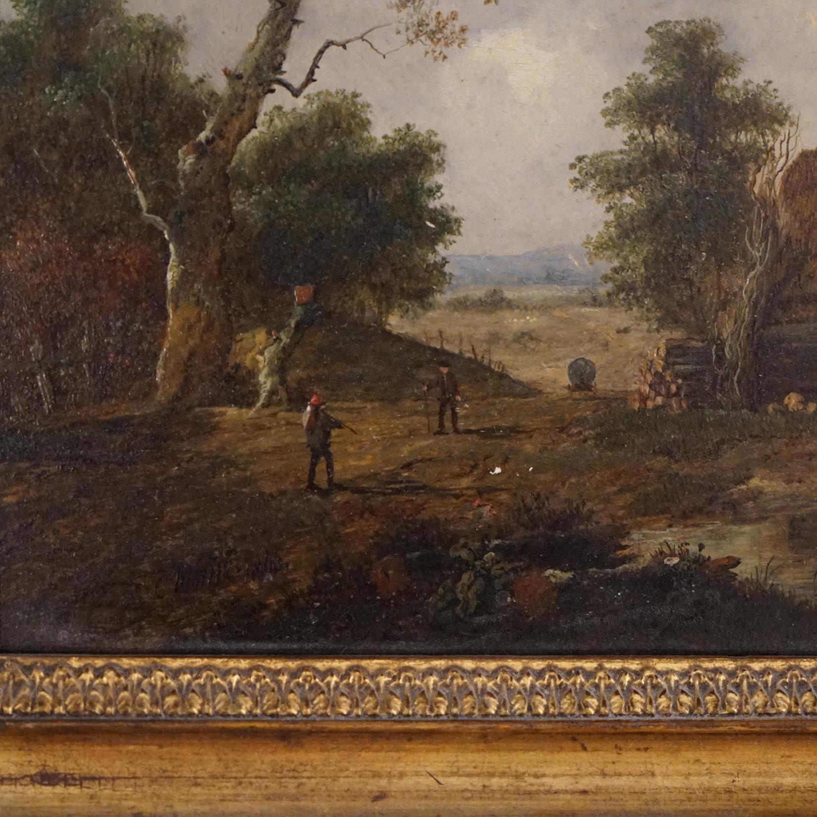 Antique Oil Painting, European Landscape with Farm Scene Circa 1890 2
