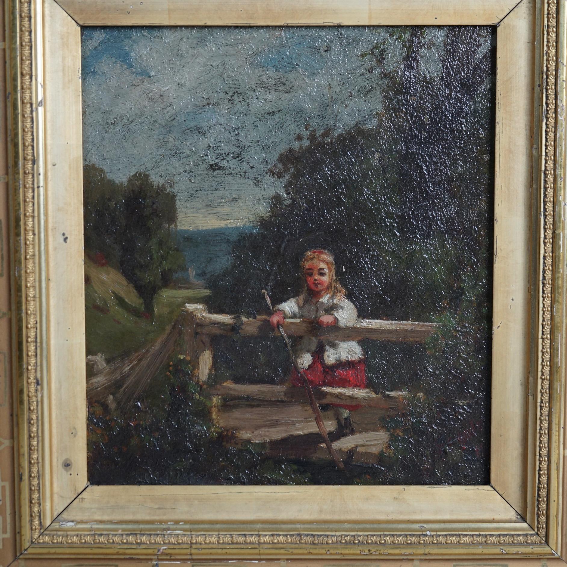 Antique Oil Painting, Genre Scene of a Child, Circa 1890 For Sale 3