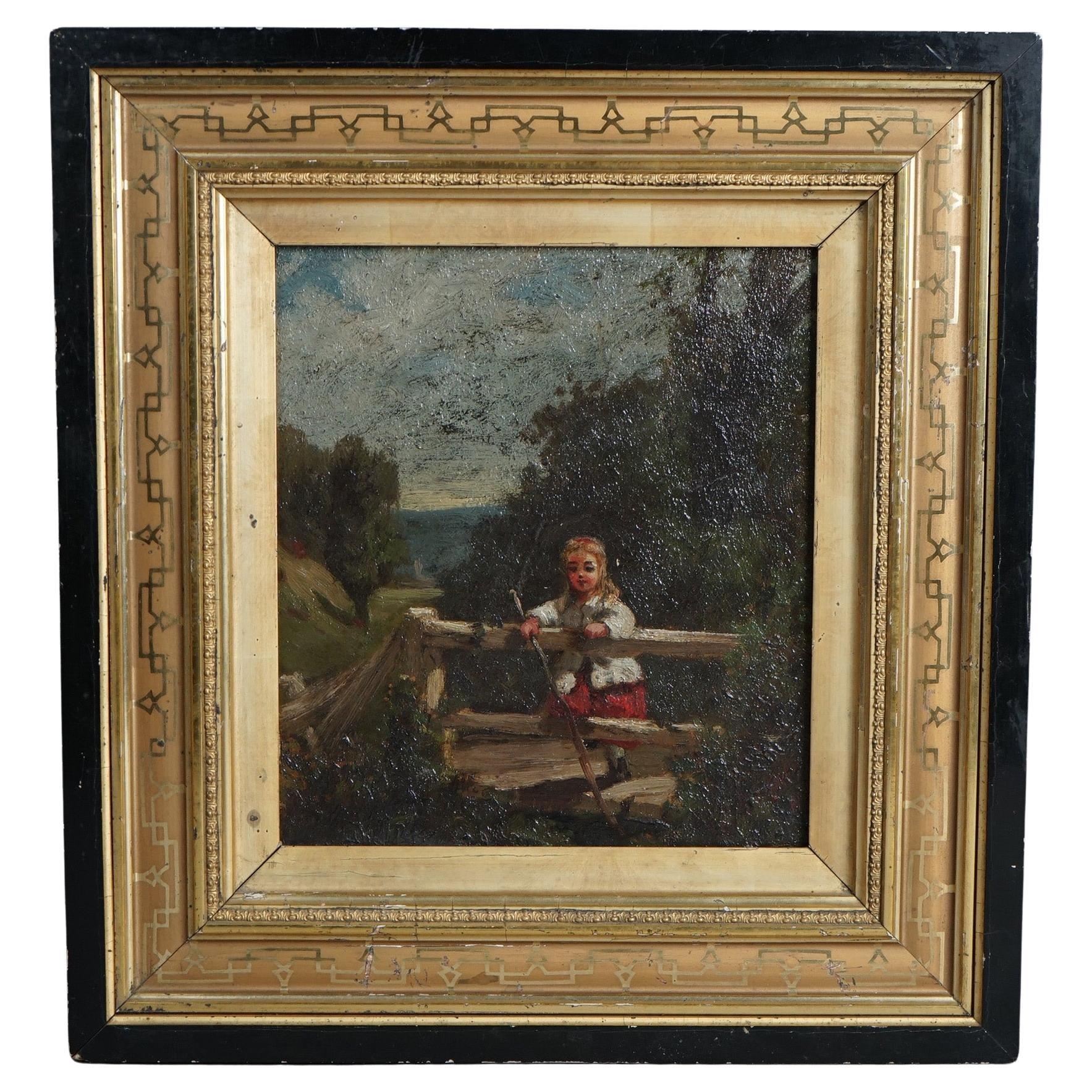 Antique Oil Painting, Genre Scene of a Child, Circa 1890 For Sale
