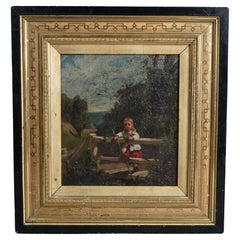 Peinture à l'huile ancienne, scène de genre d'un enfant, vers 1890