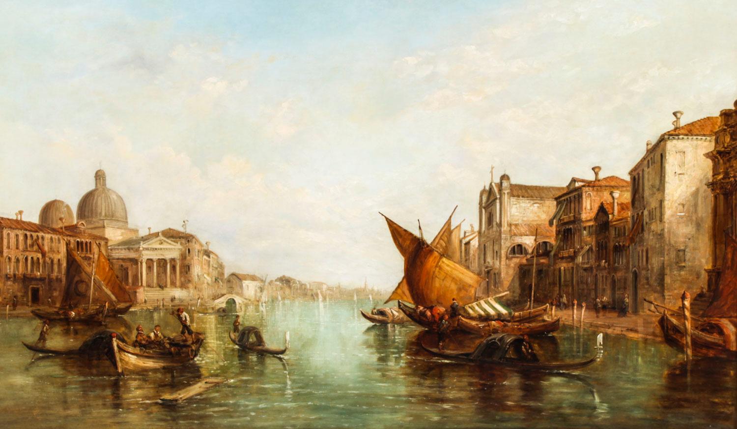 Canvas Antique Oil Painting Grand Canal Alfred Pollentine Dated 1877, 19th Century