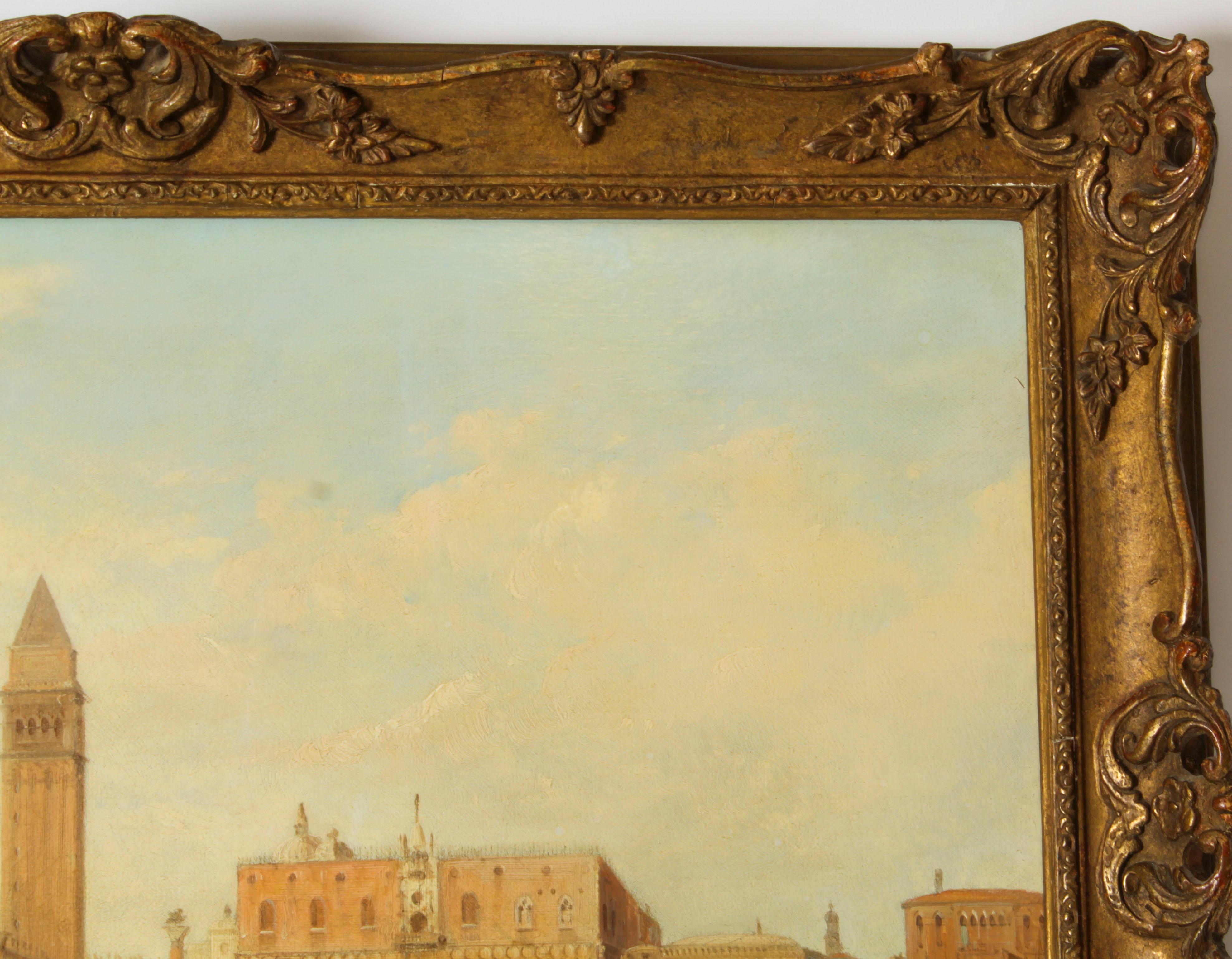 Peinture  l'huile ancienne du Grand Canal Ducal Palace de Venise d'Alfred Pollentine 1882 en vente 4