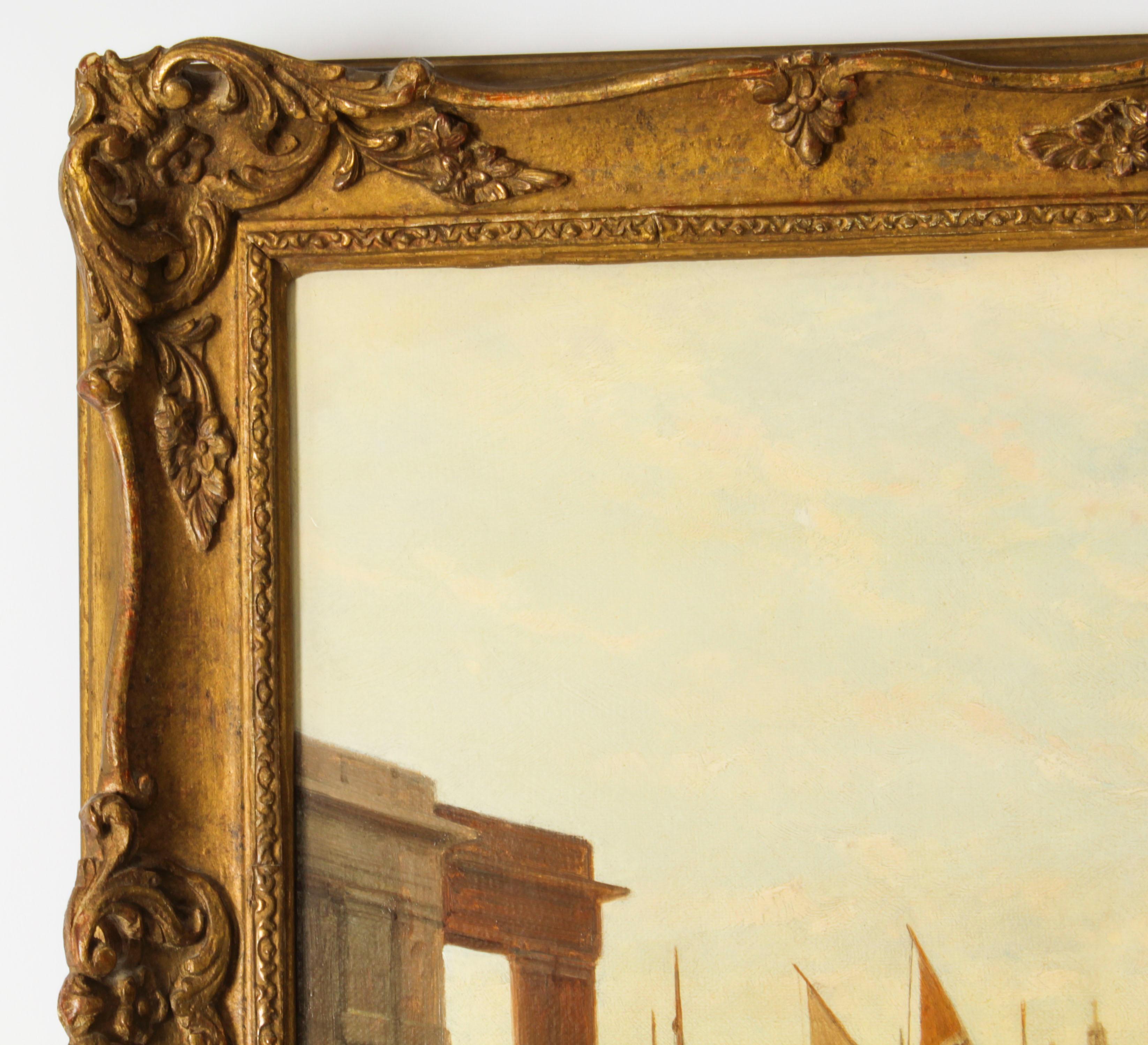 Peinture  l'huile ancienne du Grand Canal Ducal Palace de Venise d'Alfred Pollentine 1882 en vente 6