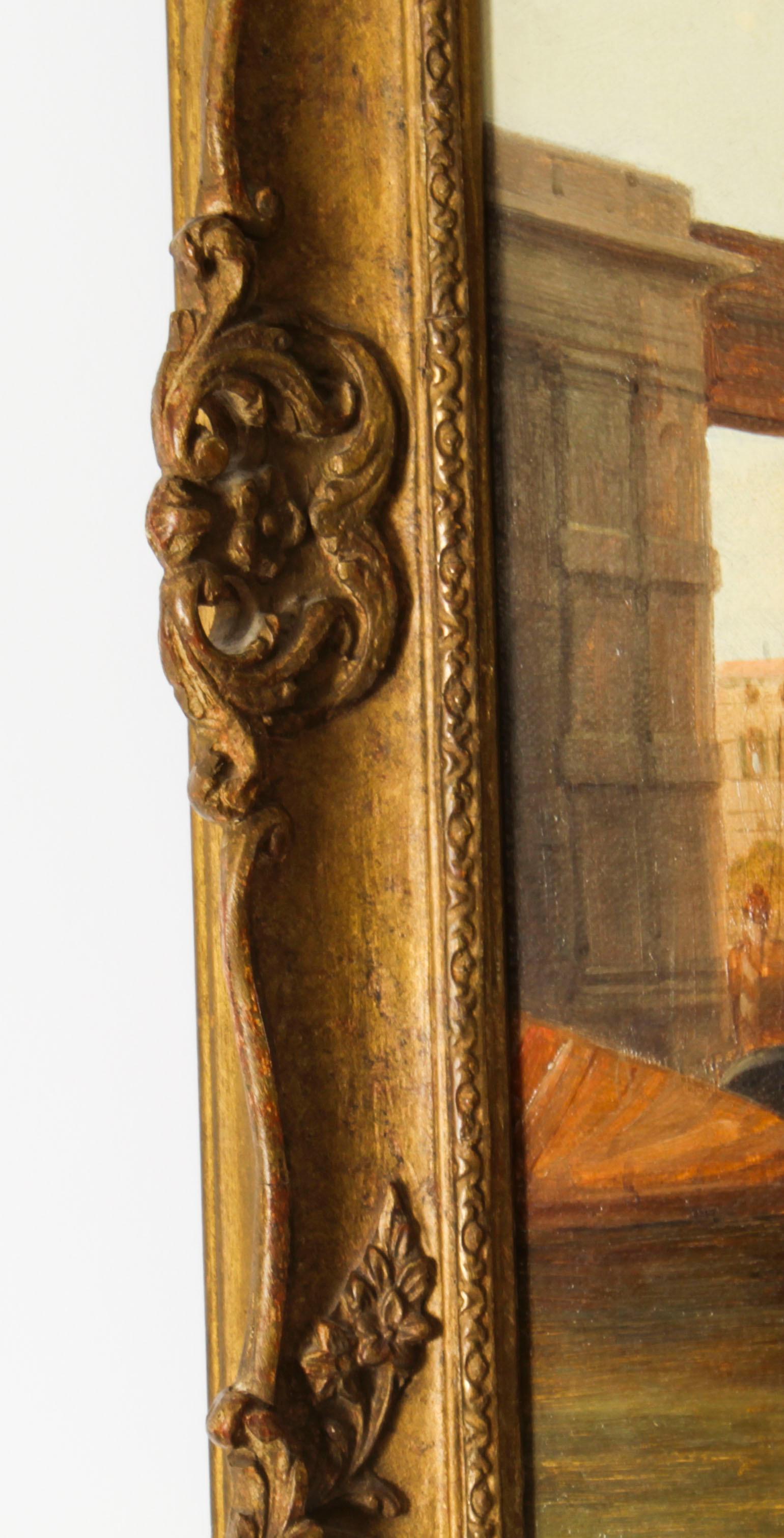 Peinture  l'huile ancienne du Grand Canal Ducal Palace de Venise d'Alfred Pollentine 1882 en vente 7