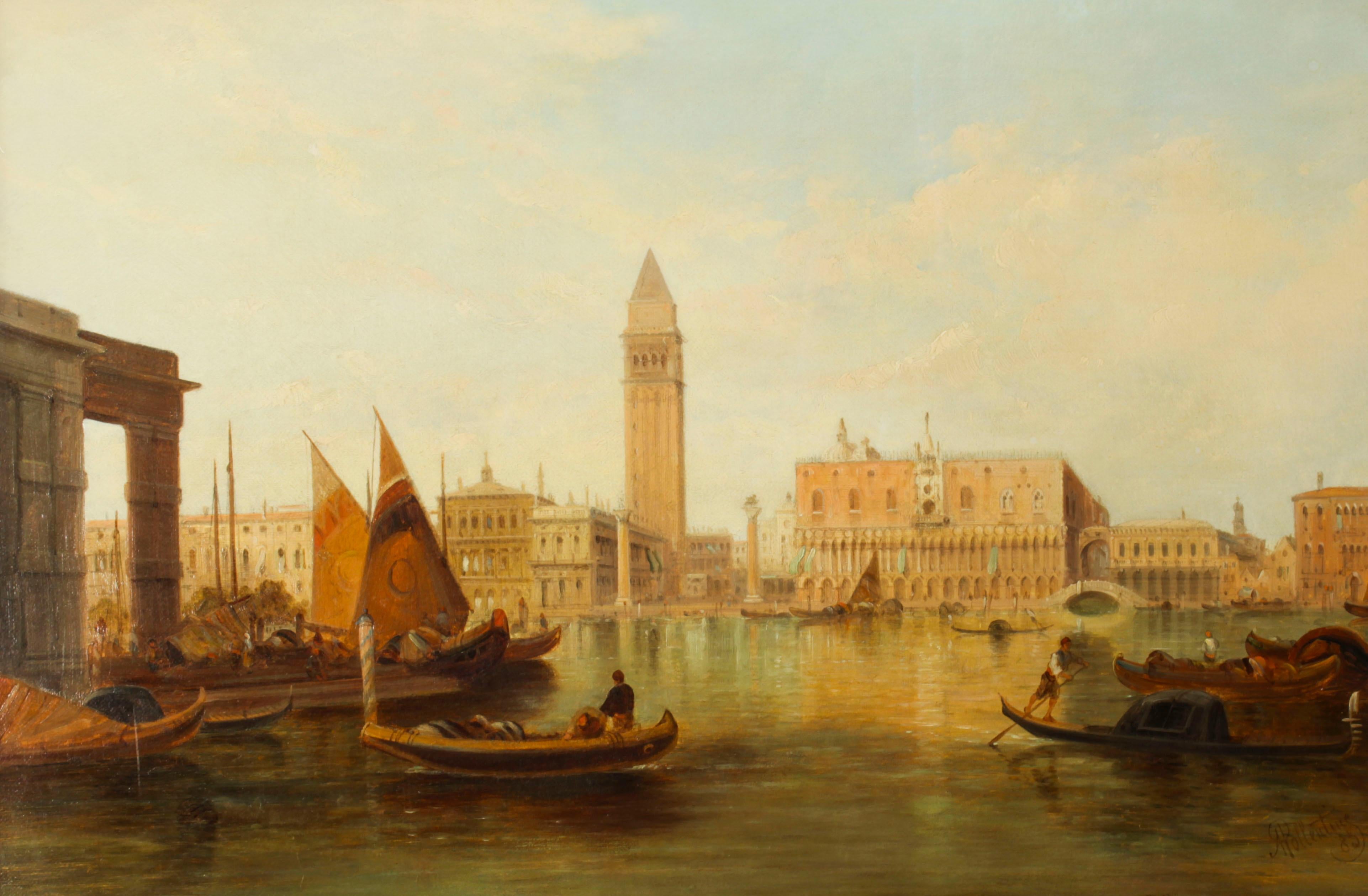 This is a beautiful oil on canvas painting of the view of the Ducal Palace and the entrance to the Piazza San Marco Canal in Venice by the renowned British artist Alfred Pollentine (1836-1890) and signed lower right 'A Pollentine/82.

This beautiful