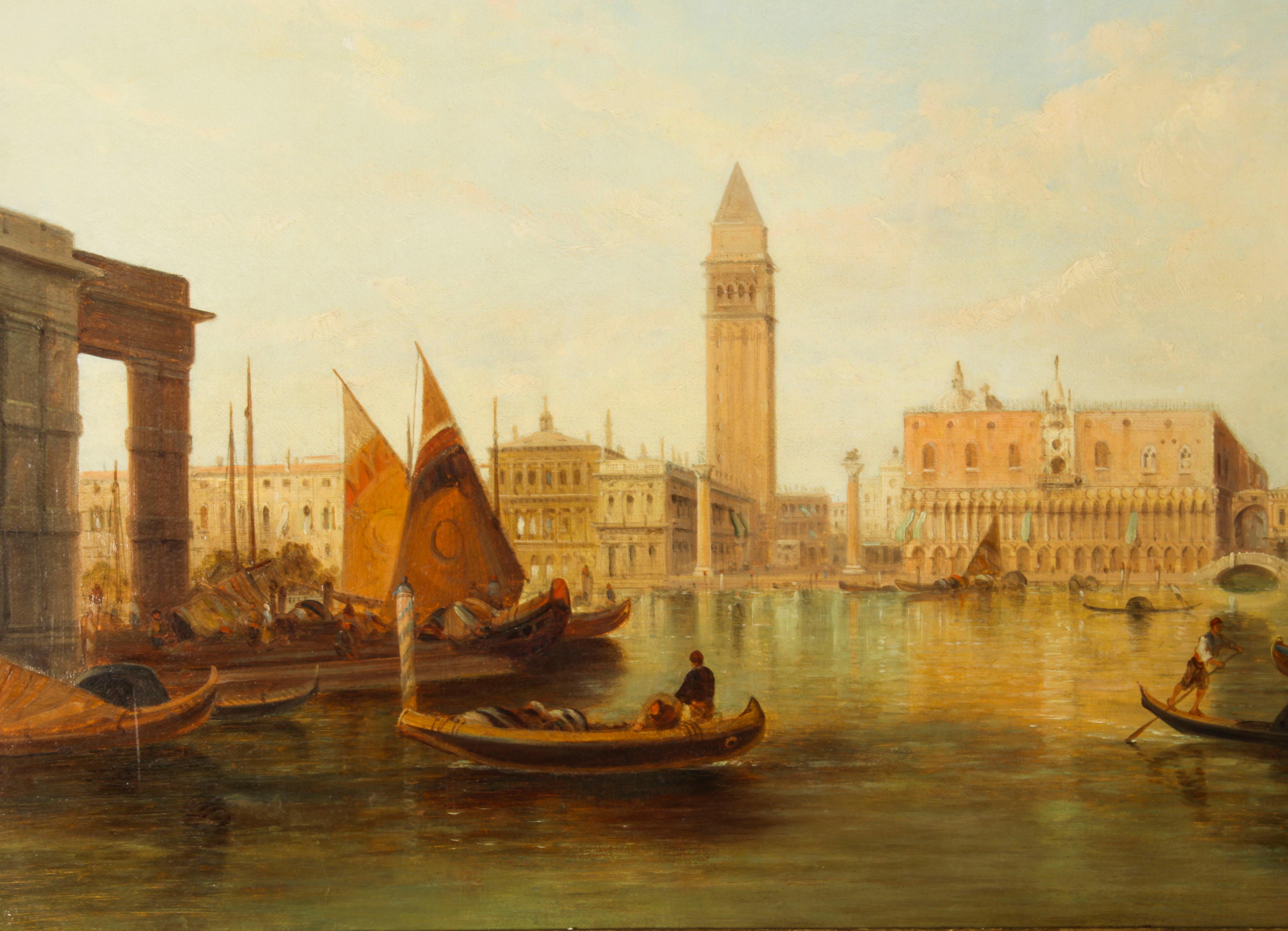 British Antique Oil Painting Grand Canal Ducal Palace Venice Alfred Pollentine 1882 For Sale