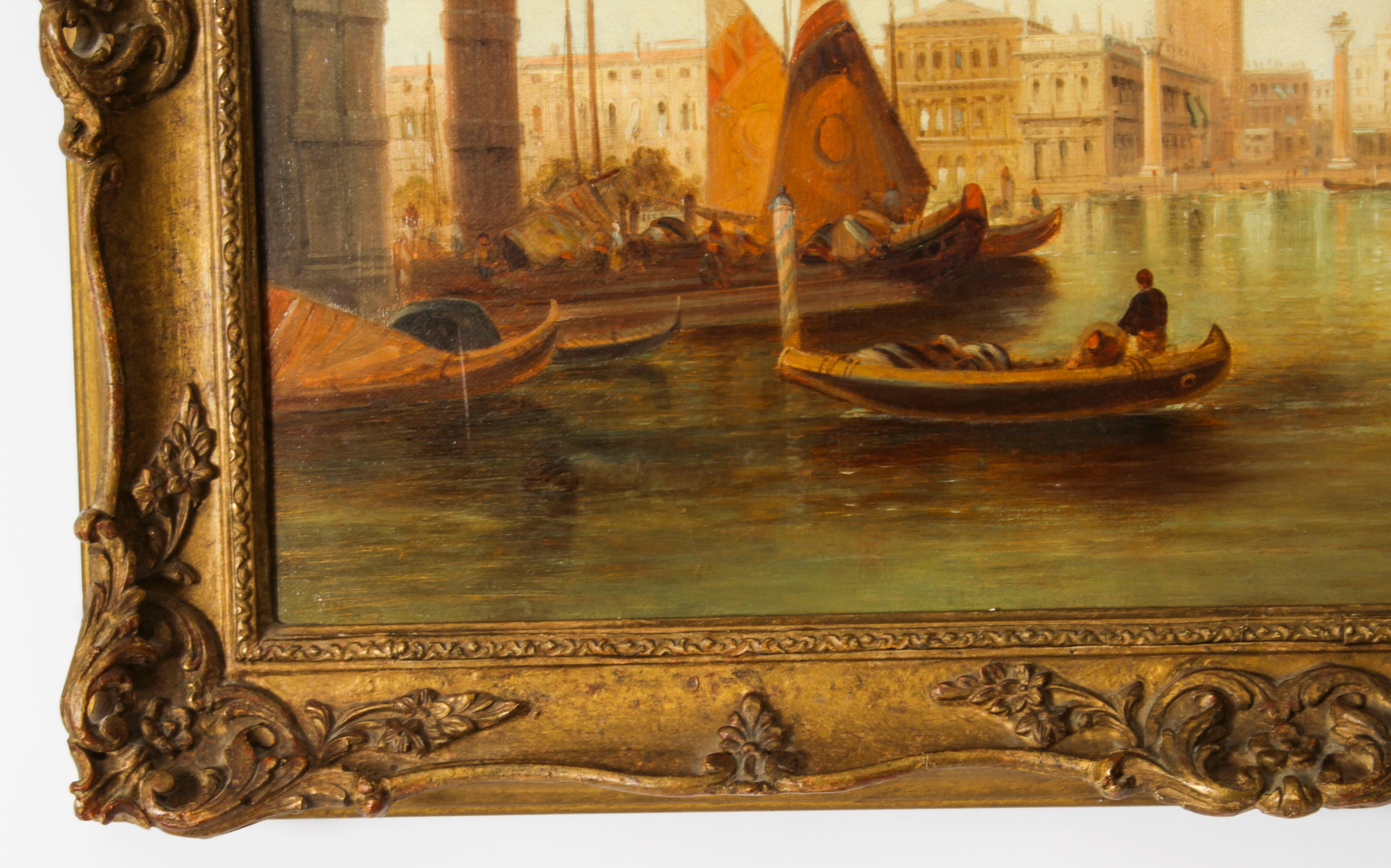 Toile Peinture  l'huile ancienne du Grand Canal Ducal Palace de Venise d'Alfred Pollentine 1882 en vente