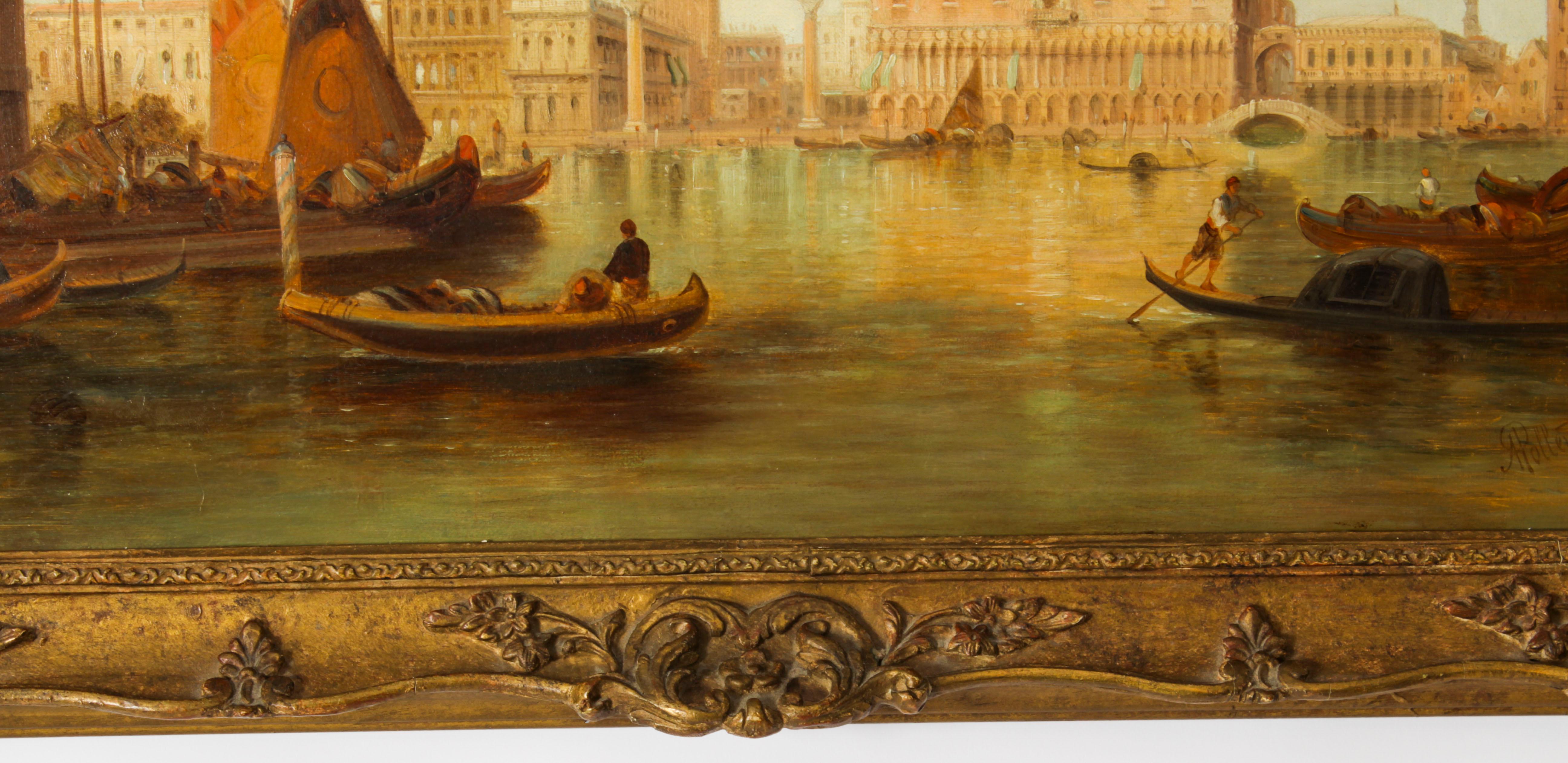 Peinture  l'huile ancienne du Grand Canal Ducal Palace de Venise d'Alfred Pollentine 1882 en vente 1