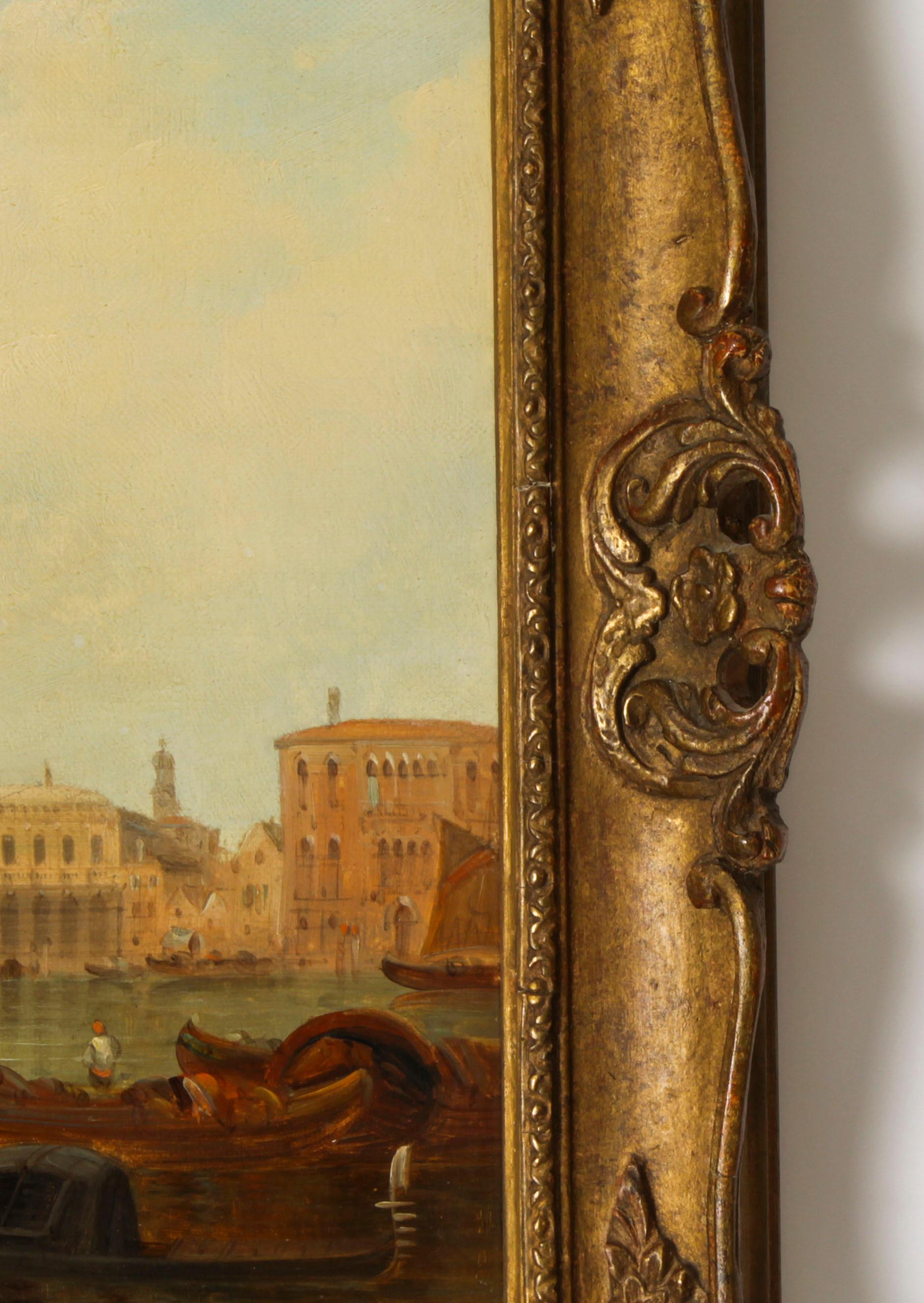 Peinture  l'huile ancienne du Grand Canal Ducal Palace de Venise d'Alfred Pollentine 1882 en vente 3